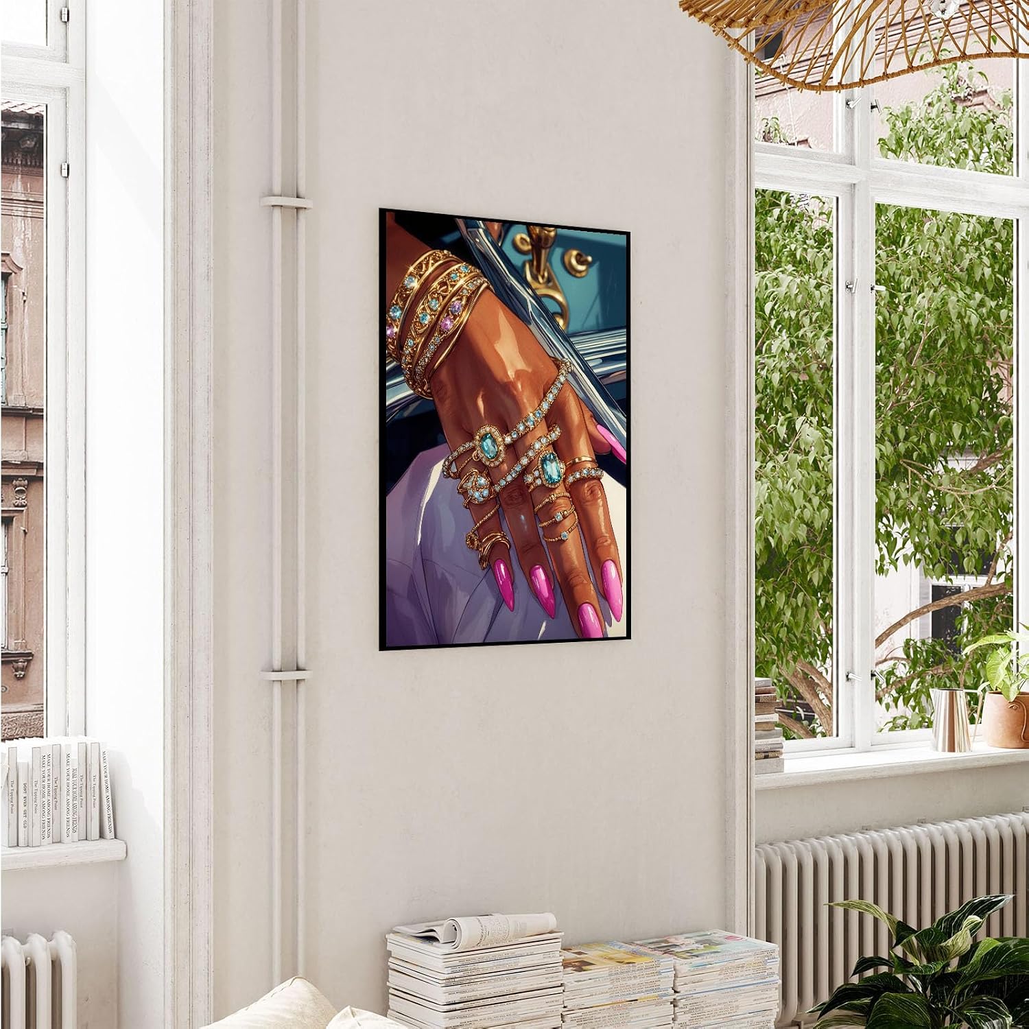 Black woman canvas painting wall black rich woman black girl art print colorful african poster is a good choice for room decoration 24x36in Metal blackFramed