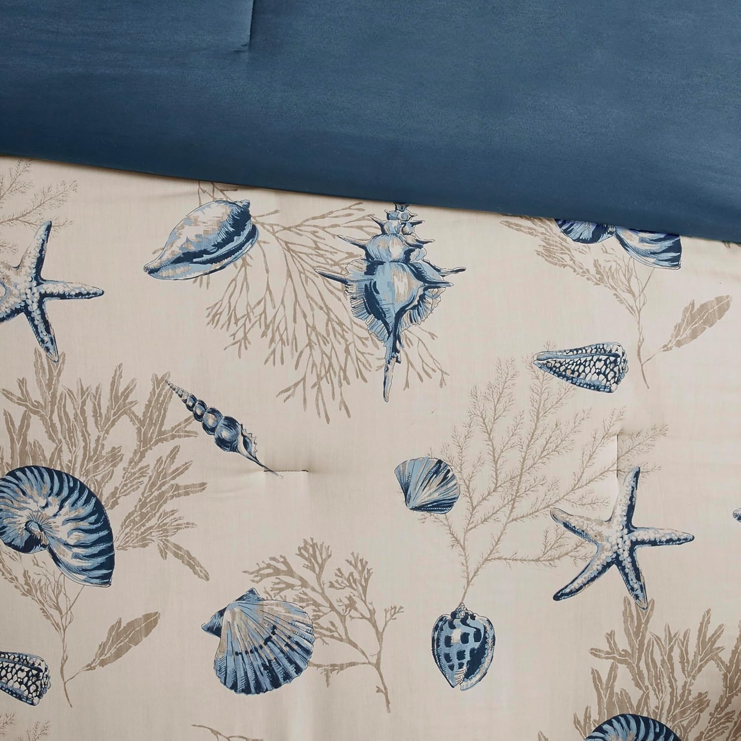 Madison Park 100% Cotton Comforter Set - Coastal Coral, Starfish Design All Season Down Alternative Cozy Bedding with Matching Shams, Decorative Pillow, King(104'x92'), Taupe 7 Piece