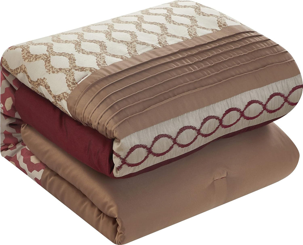 Stratford Park Burgundy Queen Comforter Set, 10 Piece, Jacquard Bedding Comforters & Sets, Bedskirt, Pillows & Shams, Ultra-Soft