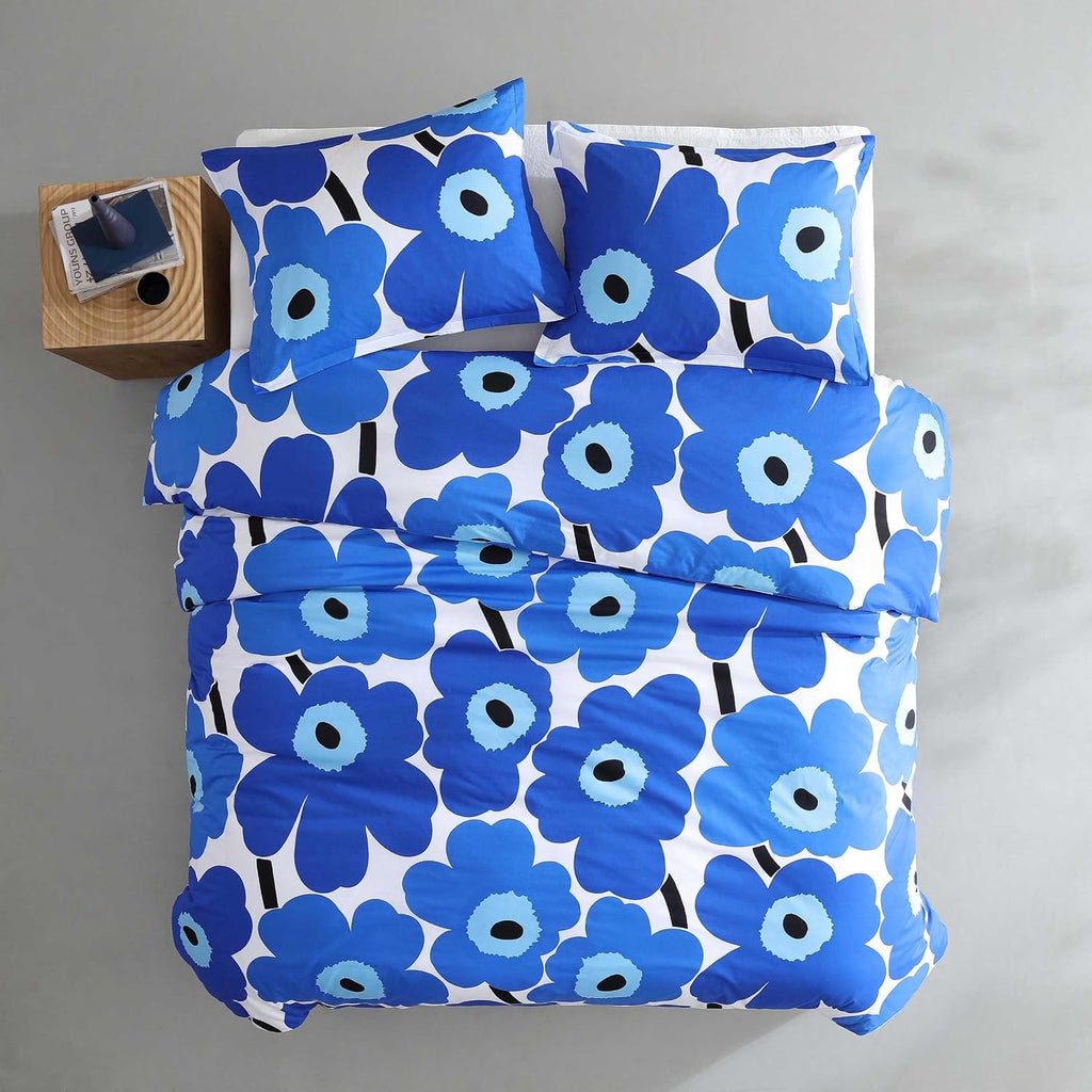 Marimekko - King Duvet Cover Set, Cotton Percale Reversible Bedding with Matching Shams, Floral Home Decor (Unikko Blue, King)