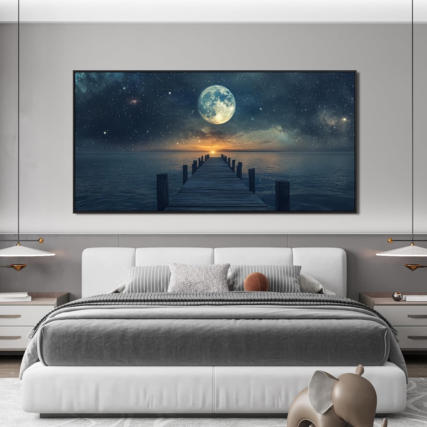 Canvas Wall Art Decor Large Framed Wall Art Prints Wall Art Pictures for Living Room Canvas Art Wall Decor Landscape Coastal Wall Art Star Moon Artwork for Walls Home Office Aesthetic Decor 29' x 58'