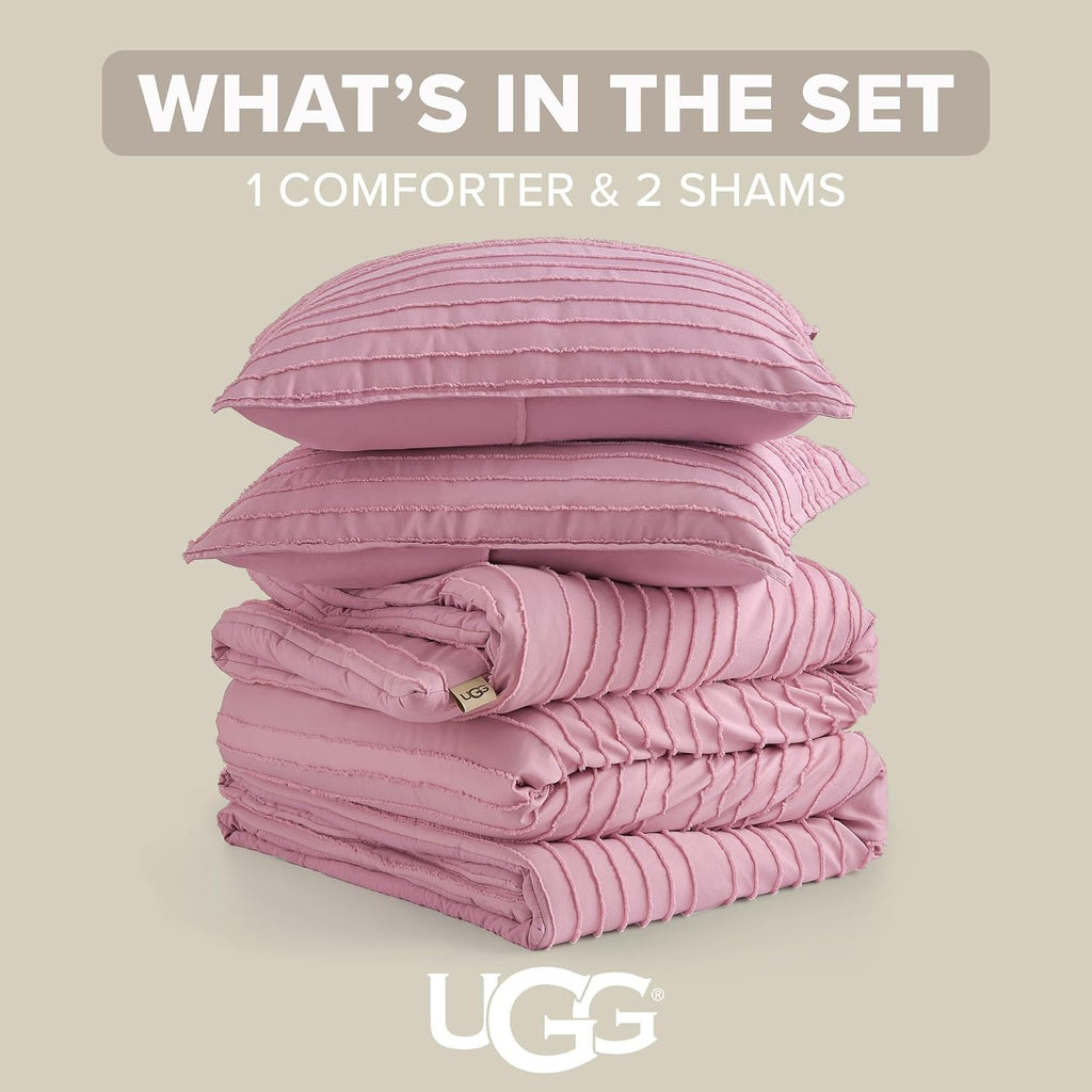 UGG Textured King Comforter Set - 3 Piece Striped Reversible Queen Bedding Set with Pillow Shams, Stylish Soft & Luxurious Pink Bed Set for Home & Bedroom (King)