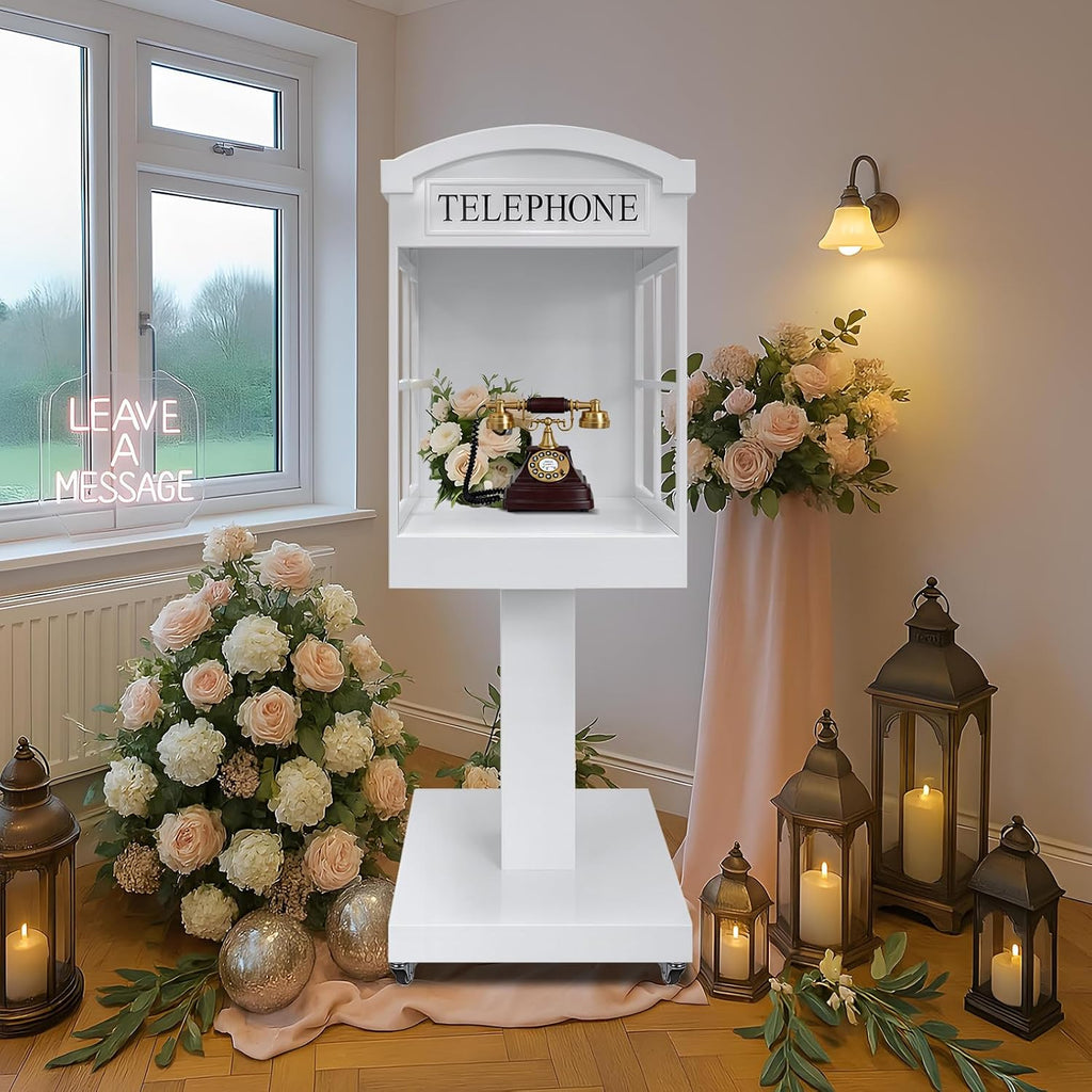 RDYMONKEY Audio Guest Book Stand Phone Booth for Wedding Party Leave a Message Video Phone Wedding Party Rentals Decoration Telephone Booth Box Audio Guestbook Stand White Recording Table