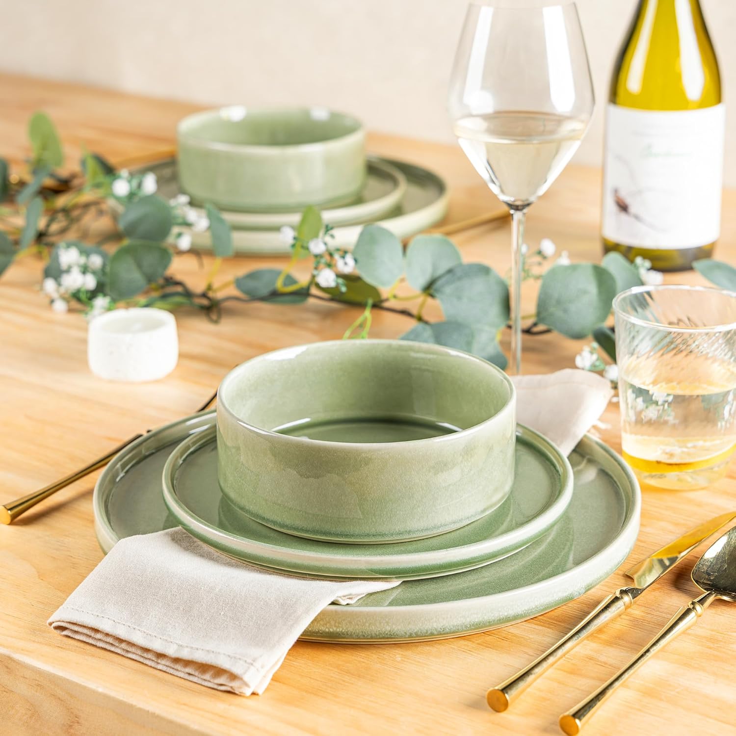 AmorArc Ceramic Dinnerware Sets, Handmade Reactive Glaze Stoneware Plates and Bowls Sets,Highly Chip and Crack Resistant | Dishwasher & Microwave Safe Dishes Set, Service for 8 (24pc)