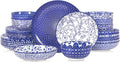 Selamica Ceramic Plates and Bowls Sets,24 Pieces Dinnerware Sets for 6,Scratch Resistant Dish Set for holiday gathering, Dishwasher & Microwave Safe, Vintage Blue