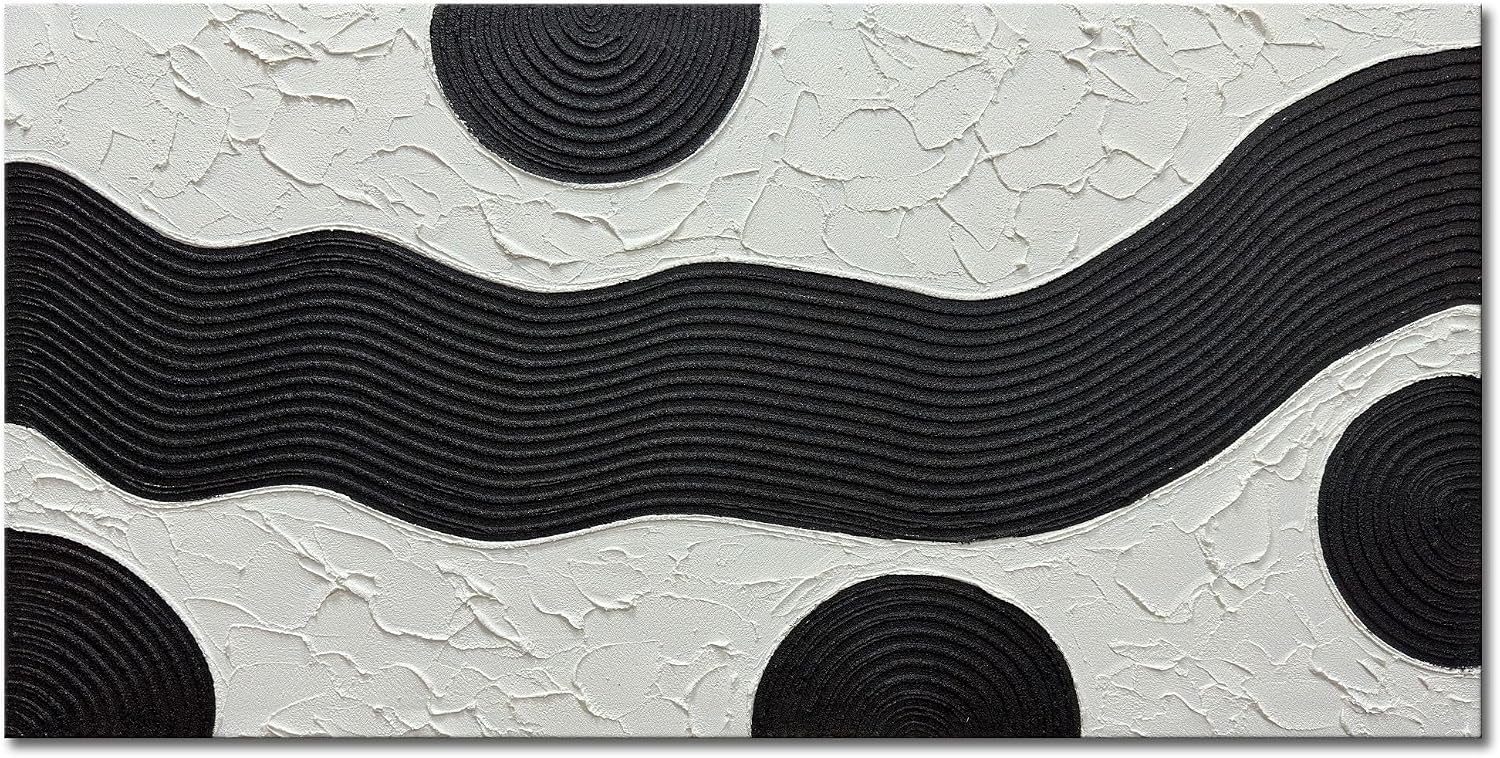 zoinart Hand-Painted Black and White Abstract Oil Paintings Modern Canvas Wall Art, Minimalist Texture Artwork for Living Room Bedroom Office Wall Decor Ready to Hang