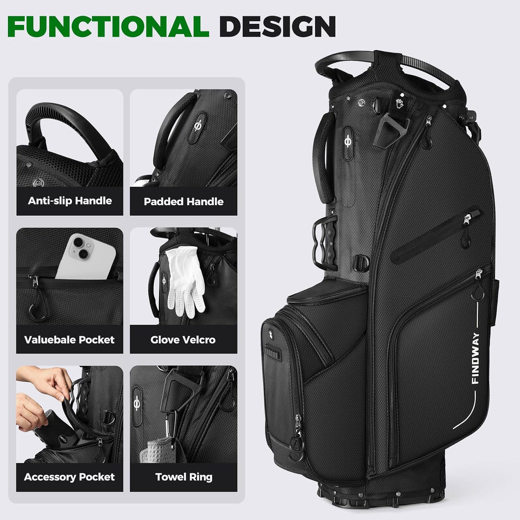 Findway 14 Way Golf Stand Bag, Lightweight Golf Bag with Stand for Men Women, Golf Club Carry Bag with Dual Strap, Rain Cover, Multiple Pockets, Golf Ball Holder