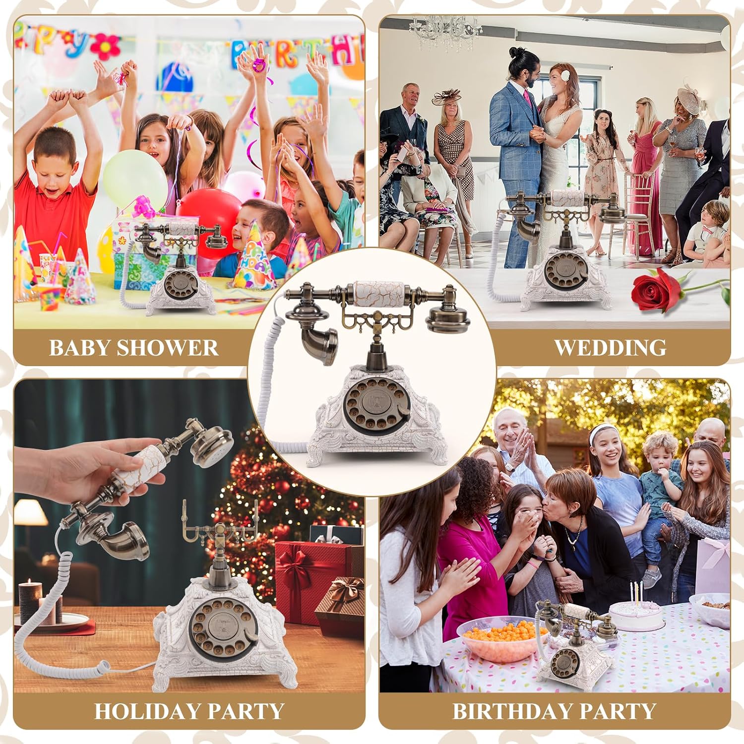 Audio Guest Book Phone, 32G Capacity Vintage Audio GuestBook Wedding Phone, Retro Audio Telephone Recording Customized Voice Message for Your Wedding Party, Retro White