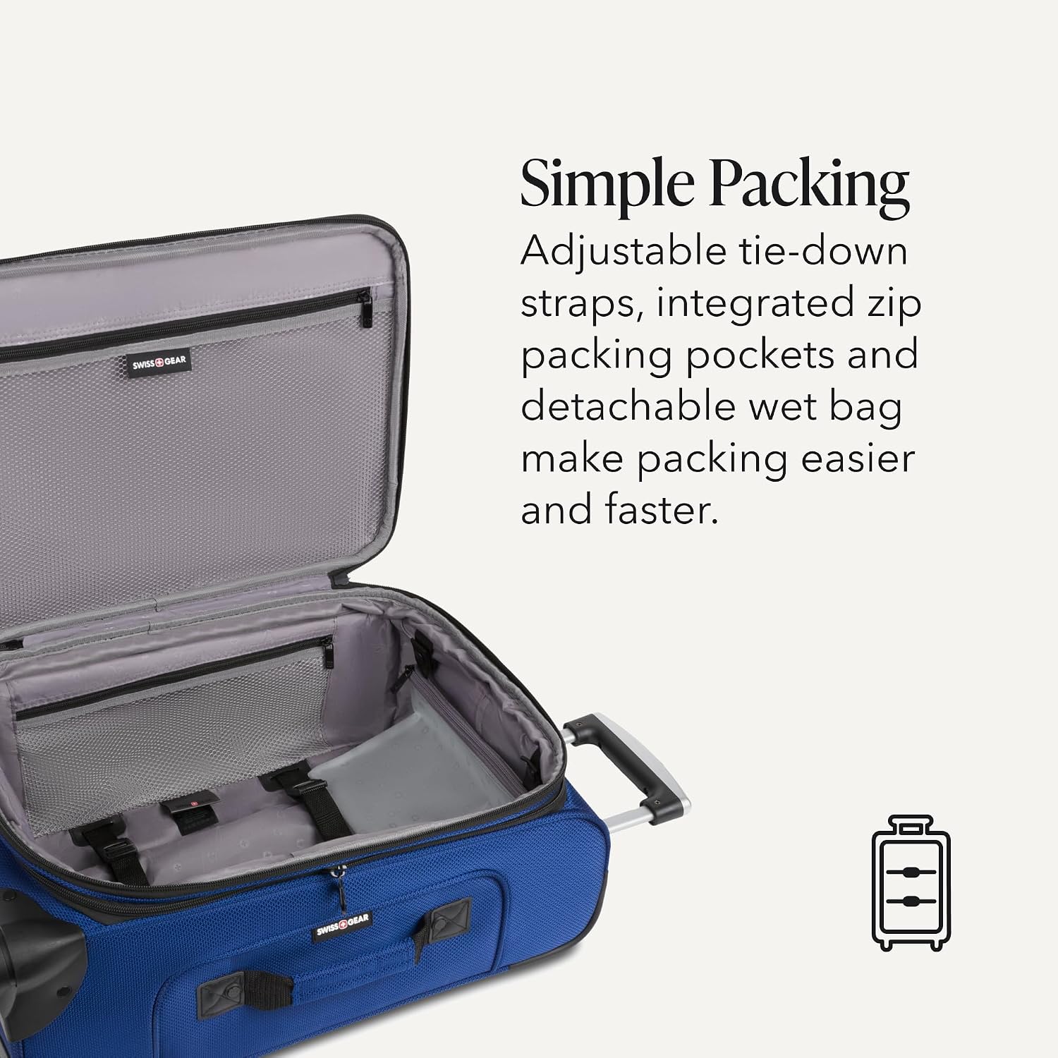 SWISSGEAR Sion Softside Expandable Spinner Luggage Durable Lightweight Travel Suitcase, Blue, Carry-On
