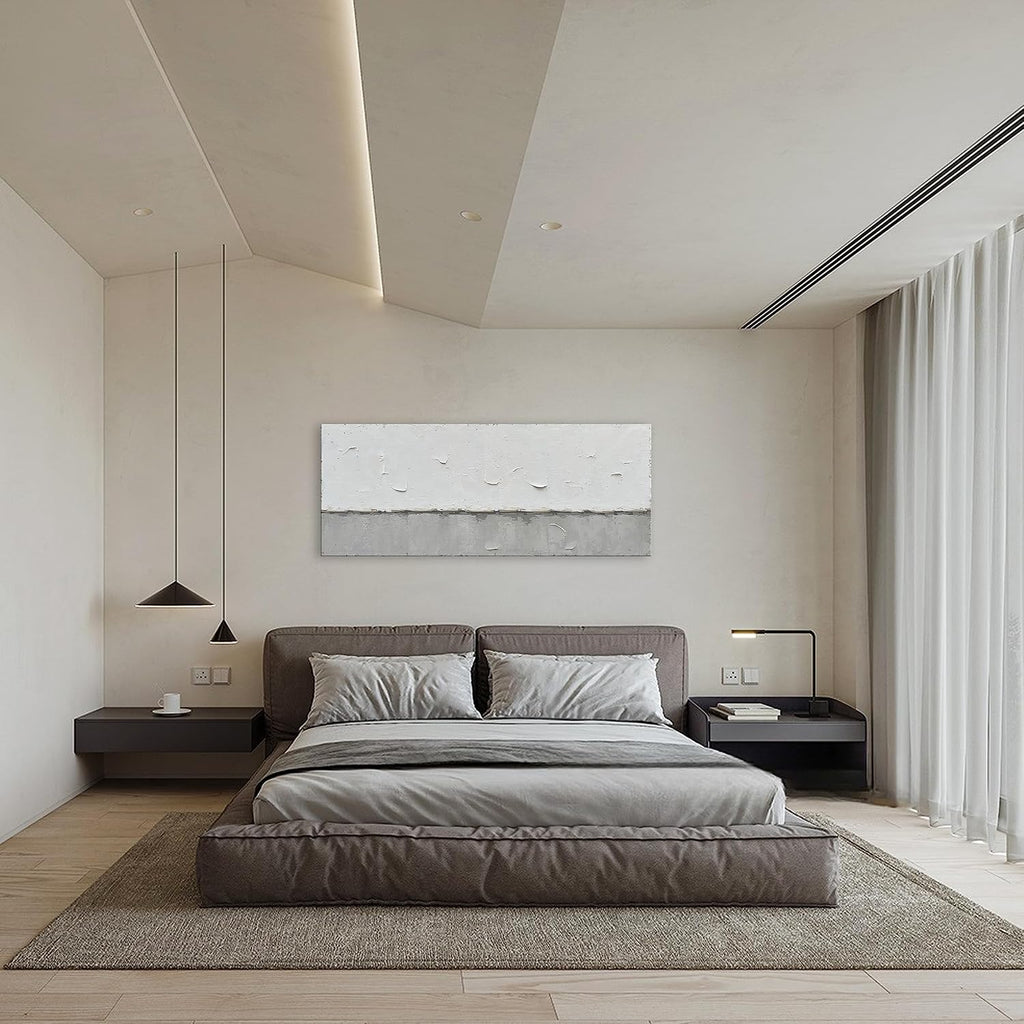 NANKAI Art A large modern art painting in a minimalist grey and white style, suitable for wall decoration in homes or offices. 24x60 inches