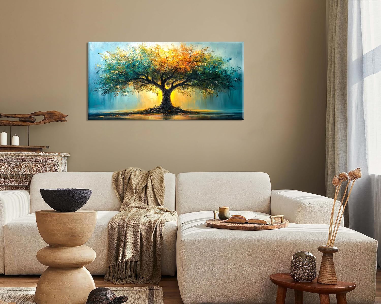 LAVIKARS Tree of Life Wall Art Oil Painting Reproduction Print Modern Abstract Canvas Paintings Waterproof Artwork Landscape Picture for Living Room Bedroom Home Office Kitchen Decor (28x58inch)