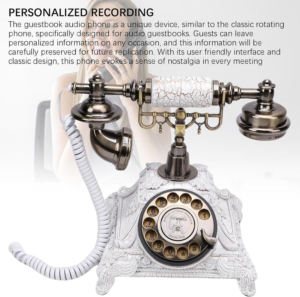 Audio Guestbook Phone for Wedding Party Vintage Retro Telephone Voice Message Recorder with 32GB Card Rechargeable Birthday Anniversary Event (White)
