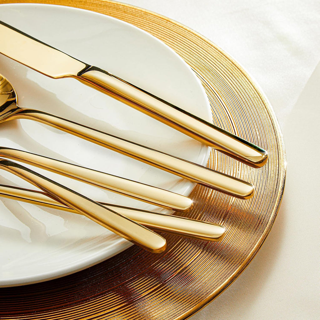 KINGSTONE Gold Silverware Set, 60 Piece Flatware Cutlery Set for 12, 18/10 Stainless Steel Silverware Mirror Polished Dishwasher Safe for Home, Restaurant, Wedding, Party(Gold, 60 pieces for 12)