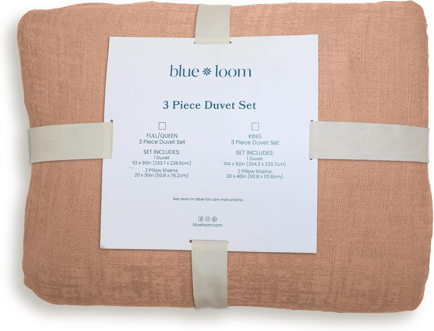 Blue Loom Duvet 100% Cotton Set, 3 Piece, Stone Washed Duvet Set Full/Queen Size 92' x 90' with 2 Matching Pillow Shams, Comforter Not Included, Vivie - Clay Red