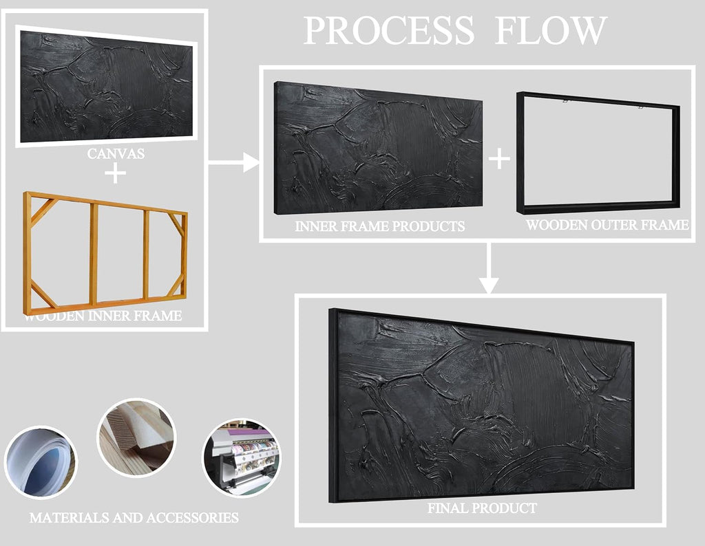 HUBOSKN Black Abstract Hand Painted Wall Art for Living Room - Minimalist Large Canvas Wall Art for Office - Frames Wall Decor Bedroom Size 29' x 59'