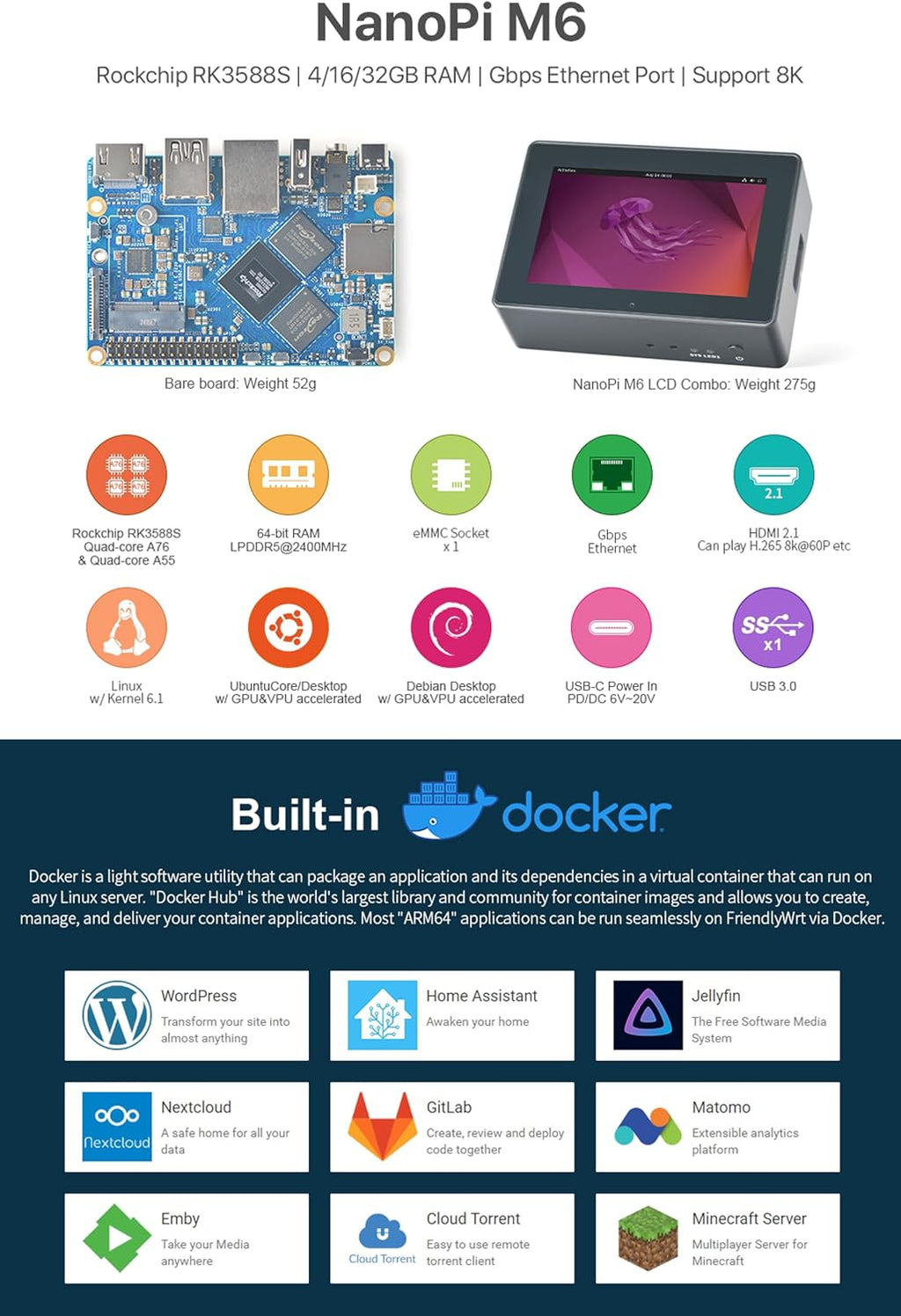 FriendlyElec NanoPi M6 Computer Mini Router OpenWRT, LPDDR5 4GB/16GB/32GB RAM, 6Tops NPU Mali-G610 GPU RK3588S SoC, for NAS, Smart Gateway and 8K Video Playing, Support Debian Ubuntu (32GB Metal Case)