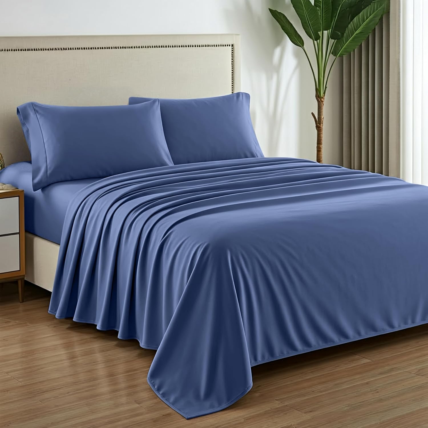 Mayfair Linen 100% Pure Egyptian Cotton Sheet King Size - Luxury 1000 Series Grandiose Collection King Size Sheets Set (4 PC, Deep Blue), 16' Deep Pocket Sateen Weave Soft Cooling Hotel Bed Sheets Set