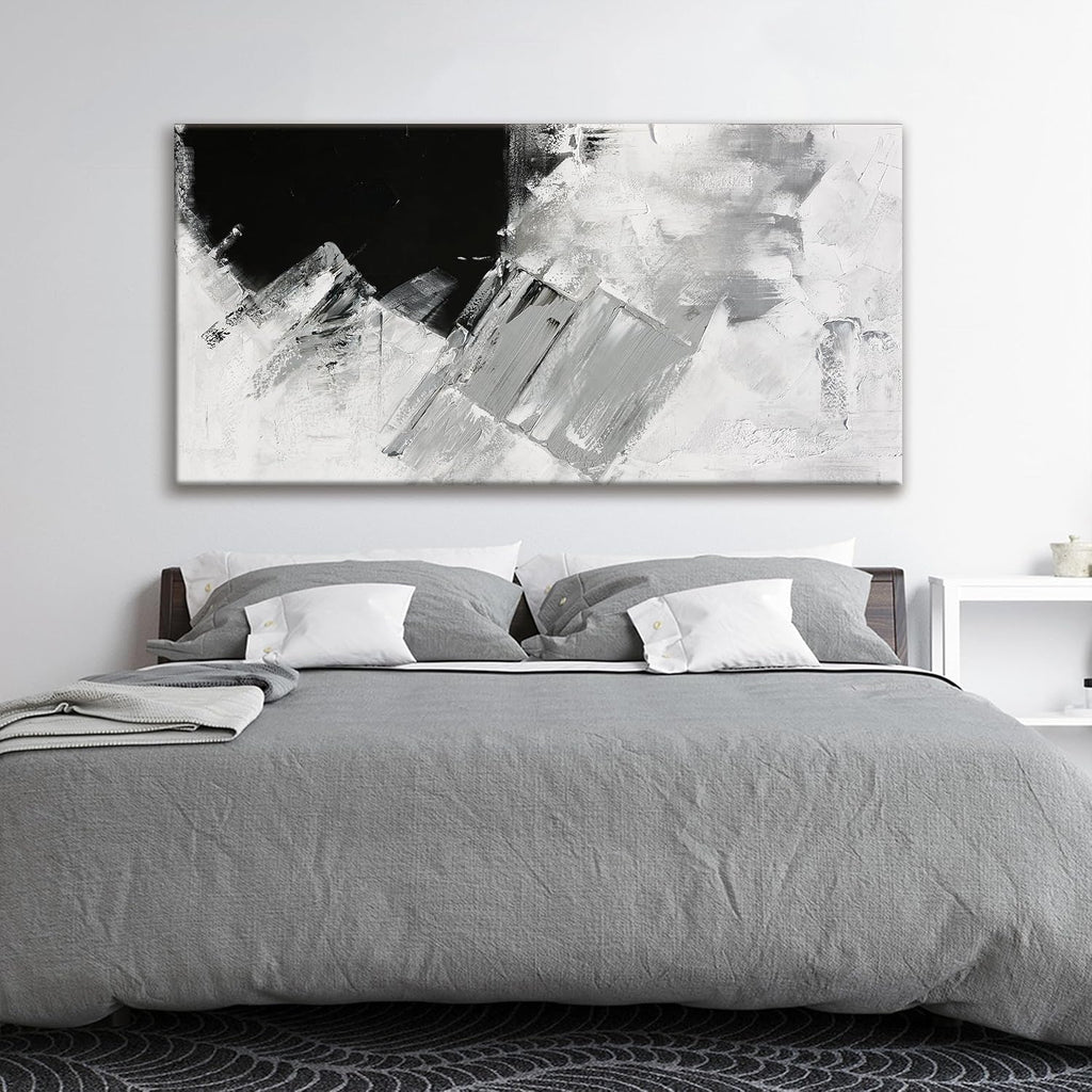 TAIJXAGSG Abstract Wall Art For Living Room Black Grey Canvas Art Wall Decor Large White Wall Art Print Office Decor Abstract Painting Print For Home Bedroom Hotel Artwork 29x58 Inch