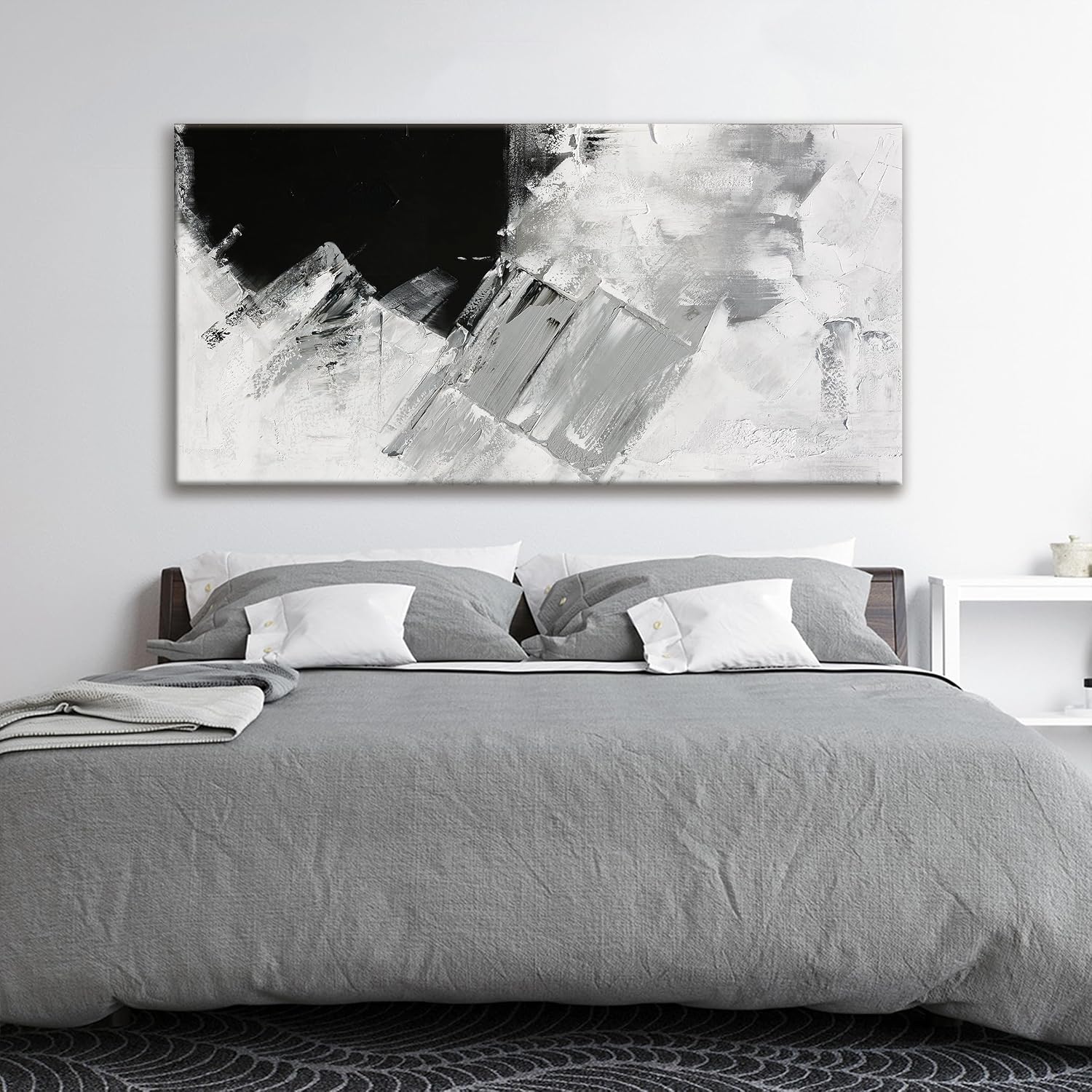 TAIJXAGSG Abstract Wall Art For Living Room Black Grey Canvas Art Wall Decor Large White Wall Art Print Office Decor Abstract Painting Print For Home Bedroom Hotel Artwork 29x58 Inch