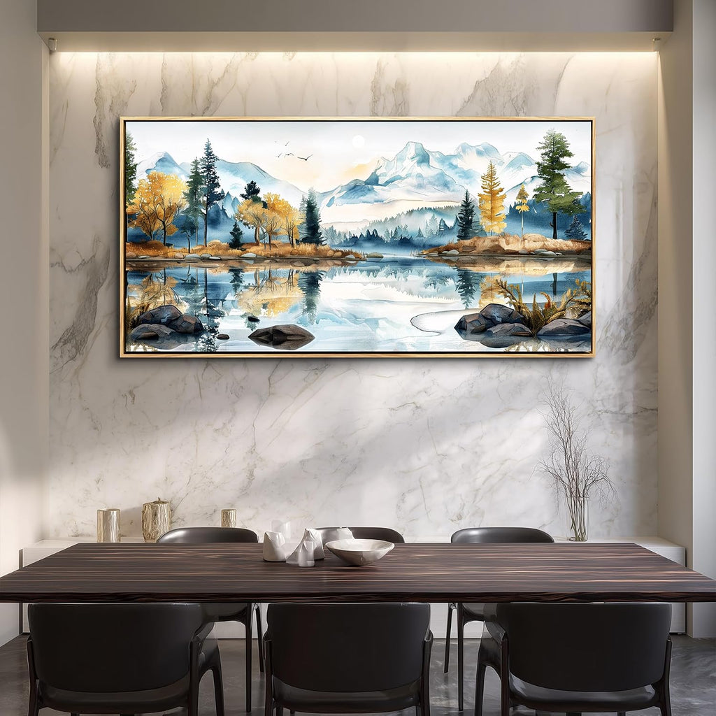 ERQINHUA Large Canvas Wood Framed Abstract Wall Art Living Room Wall Decor for Bedroom Office Decoration Watercolour Paint Tree Lakeside Landscapes Picture Artwork Home Decor Ready to Hang 30x60 In