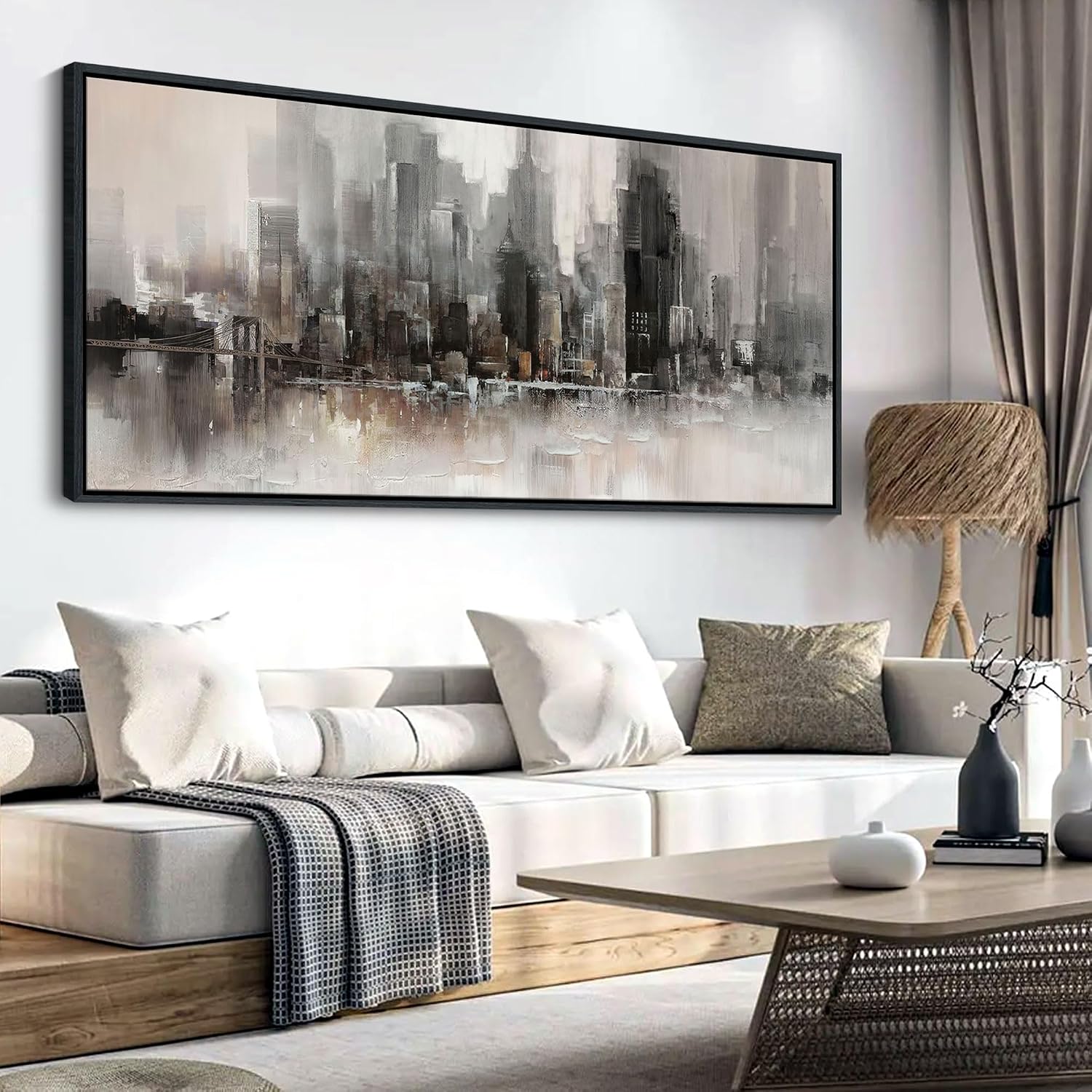 YDYSUNE Living Room Wall Decor Framed Wall Art Extra Large Cityscape New York Decoration Canvas Print Brooklyn Bridge Themed Painting Modern Canvas Wall Art for Bedroom 70x31INCH
