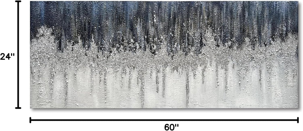 Limiyer Art Large Hand painted Abstract Oil painting Blue white Silver textured wall Art Deco Modern Abstract Art painter House Art Deco wall 24x60 inches
