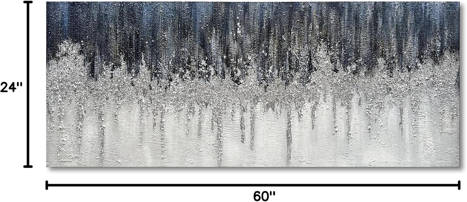 Limiyer Art Large Hand painted Abstract Oil painting Blue white Silver textured wall Art Deco Modern Abstract Art painter House Art Deco wall 24x60 inches