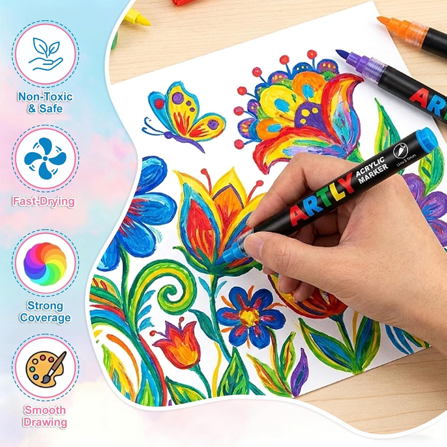 320 Colors Soft Brush Tip Acrylic Markers Set, Paint Pens for Rock, Wood, Fabric, Canvas, Glass, DIY Crafts, Waterproof Paint Markers, Vibrant Acrylic Pens for Artists and Art Projects