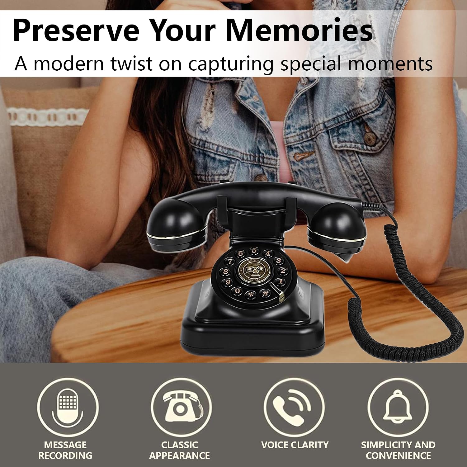 Audio Guest Book Wedding Phone: Record Customized Audio Messages with Voicemail, Vintage Phone Message Book, Wedding Guest Book for Wedding, Party, Confession (Black)