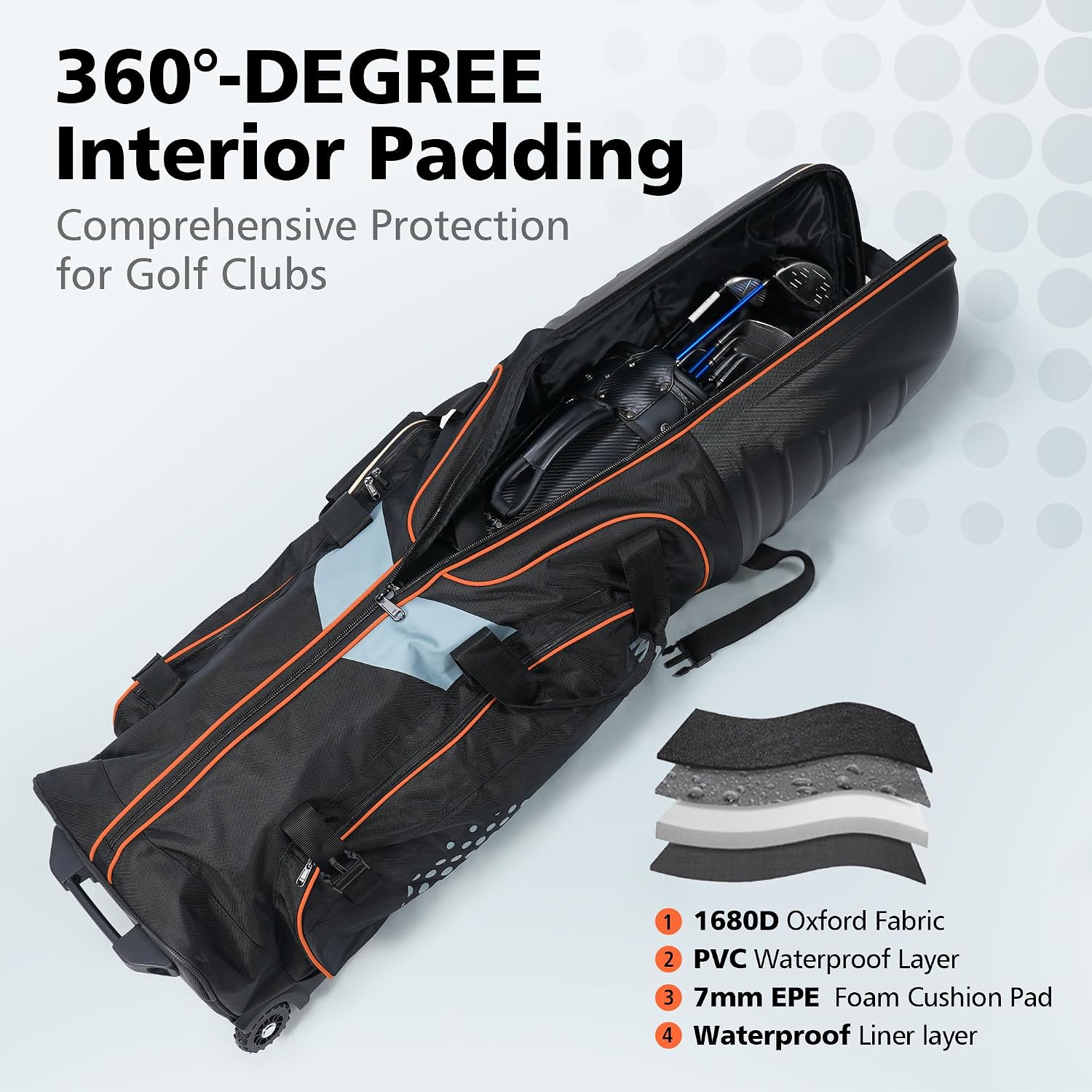 Golf Travel Bags for Airlines with Wheels, Hard Case Top and 1680D Heavy Duty Oxford Protect Golf Clubs, Lightweight and Easy to Maneuver