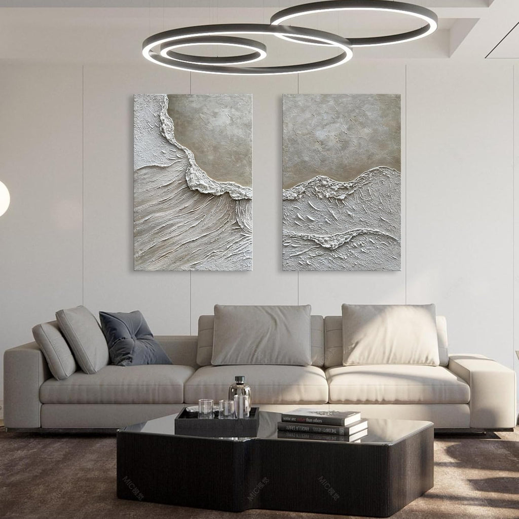 NANKAI Art Hand Painted Wave Landscape Oil Painting Contemporary Abstract Wall Art Deco 36x24 inches x2