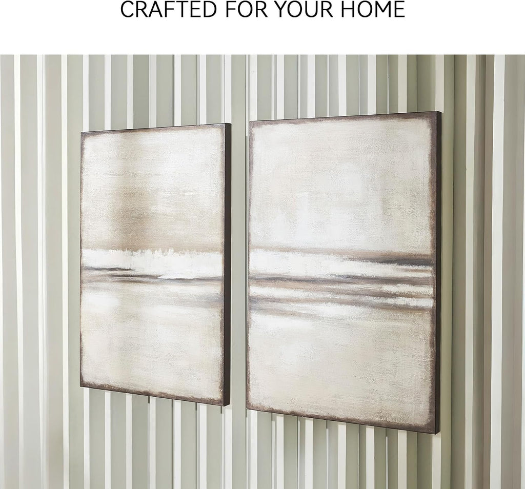 Signature Design by Ashley Brockdunn Modern Rectangular Abstract Hand-painted Wrapped Canvas Wall Art 24 x 36 Inches, Set of 2, Beige & Light Brown