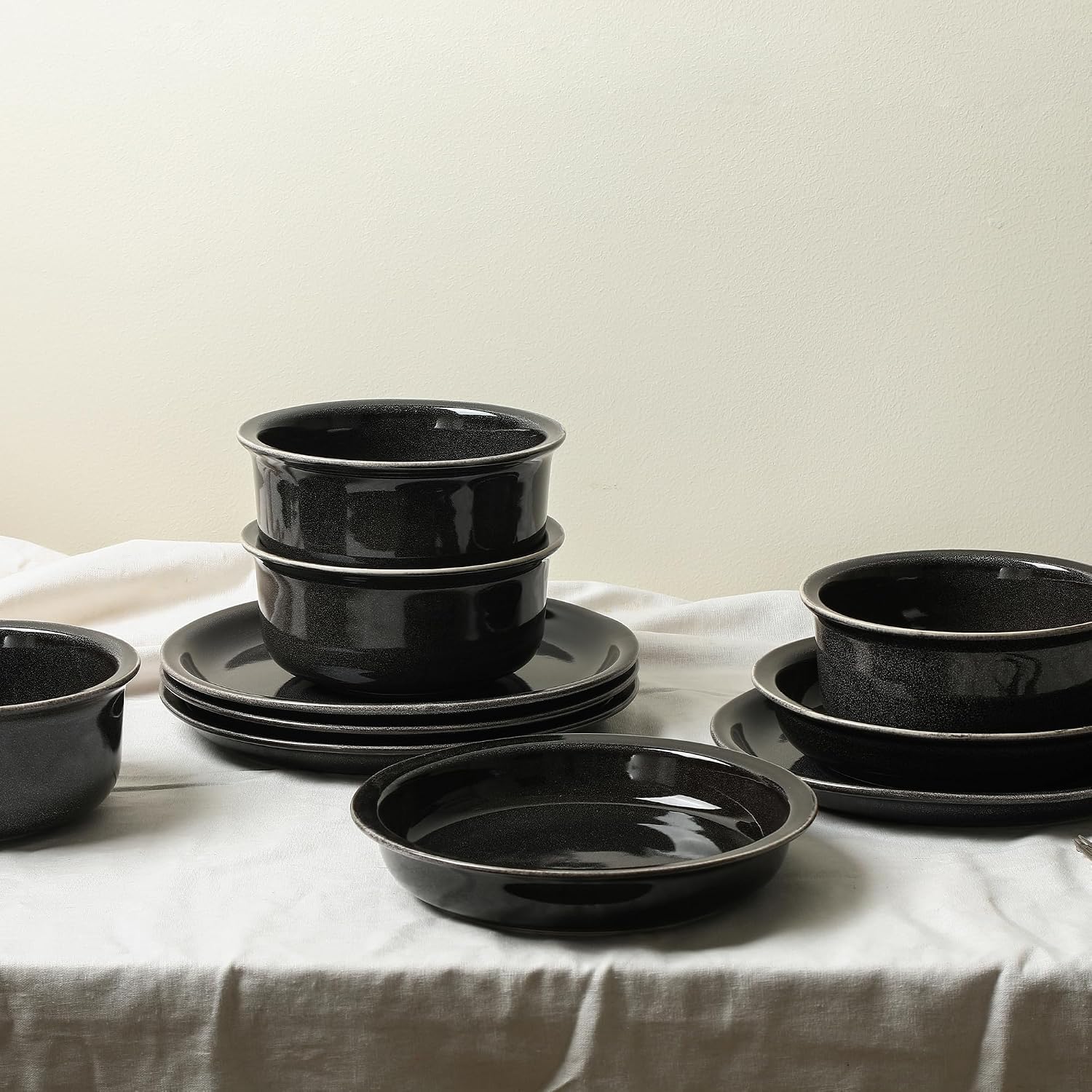 Stone Lain Slate 24-Piece Dinnerware Set Stoneware, Plates and Bowls Set, Dishwasher and Microwave Safe, Dish Set for 8, Black