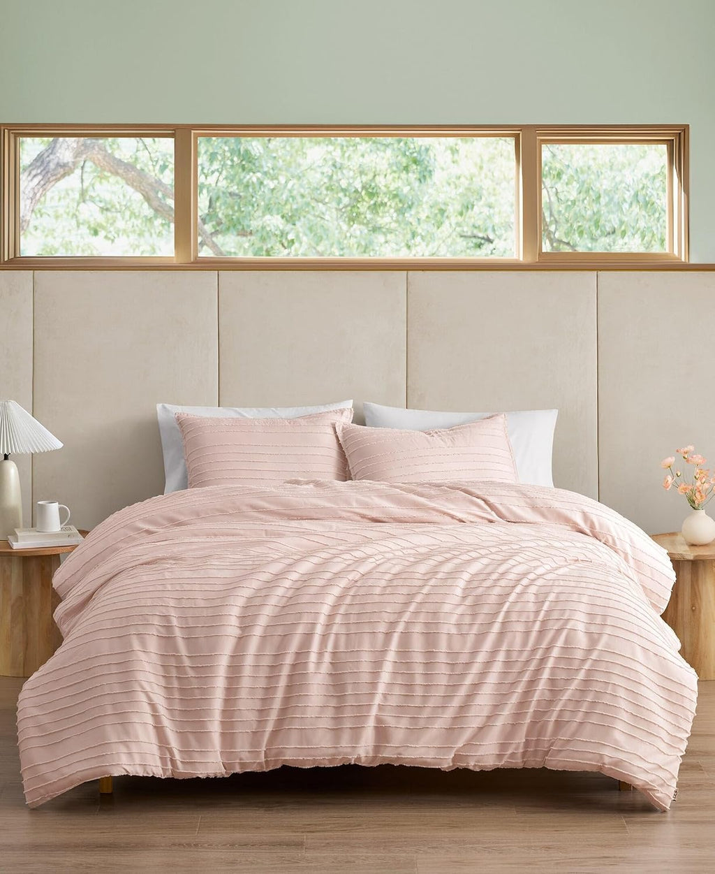UGG Textured King Comforter Set - 3 Piece Striped Reversible Queen Bedding Set with Pillow Shams, Stylish Soft & Luxurious Light Pink Bed Set for Home & Bedroom (King)