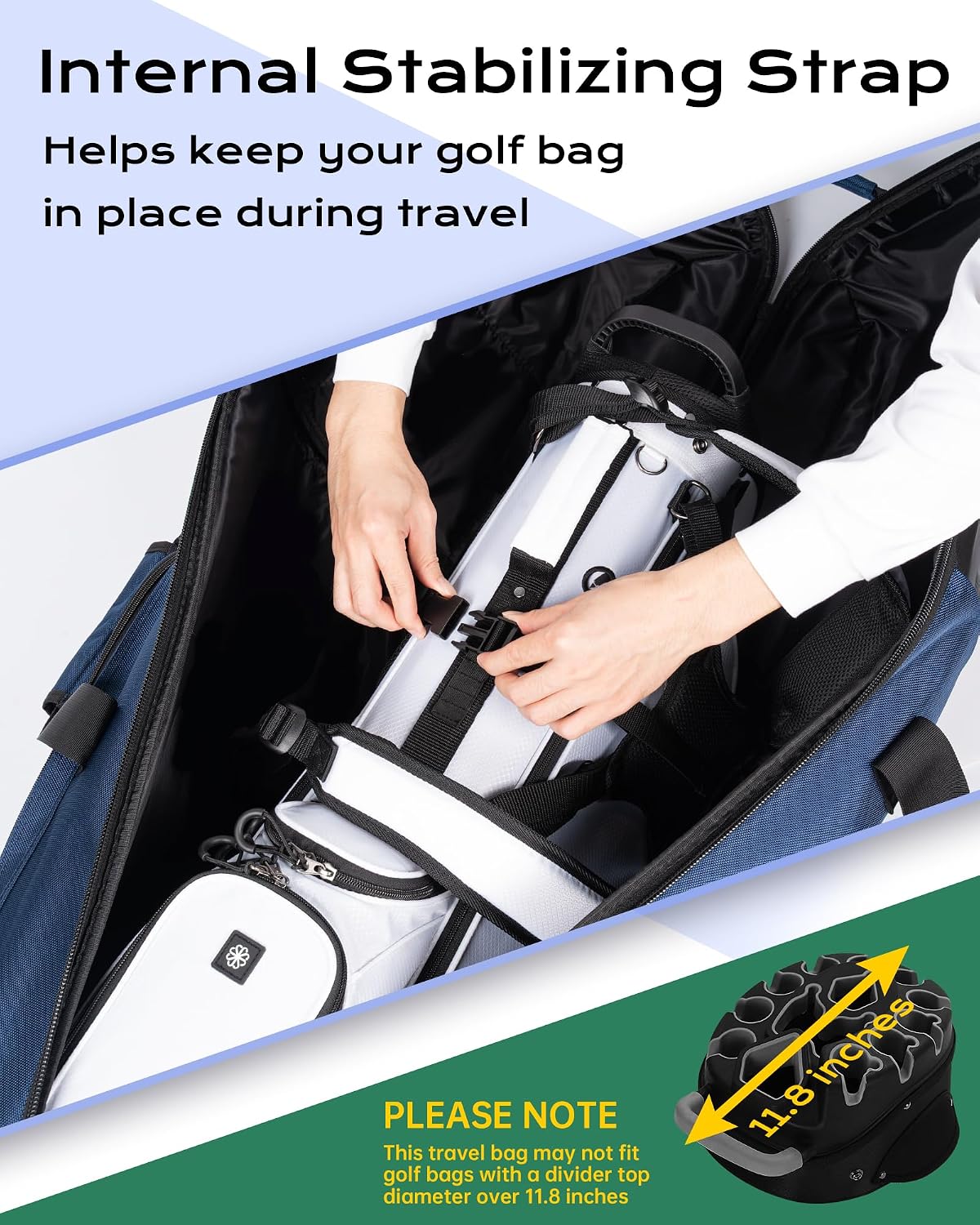Golf Travel Bag for Airlines, ABS Hard Shell Top, 1680D Oxford Cloth, 4 Side Pockets, Two 4 Inch Wheels, Lockable Zippers, Foldable Club Travel Case