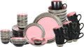 48 Piece Dinnerware Set, Ceramic Plates and Bowls Sets for 8, Microwave and Dishwasher Safe, Handcrafted Tree Bark Series Dish Set, Rose/Pink