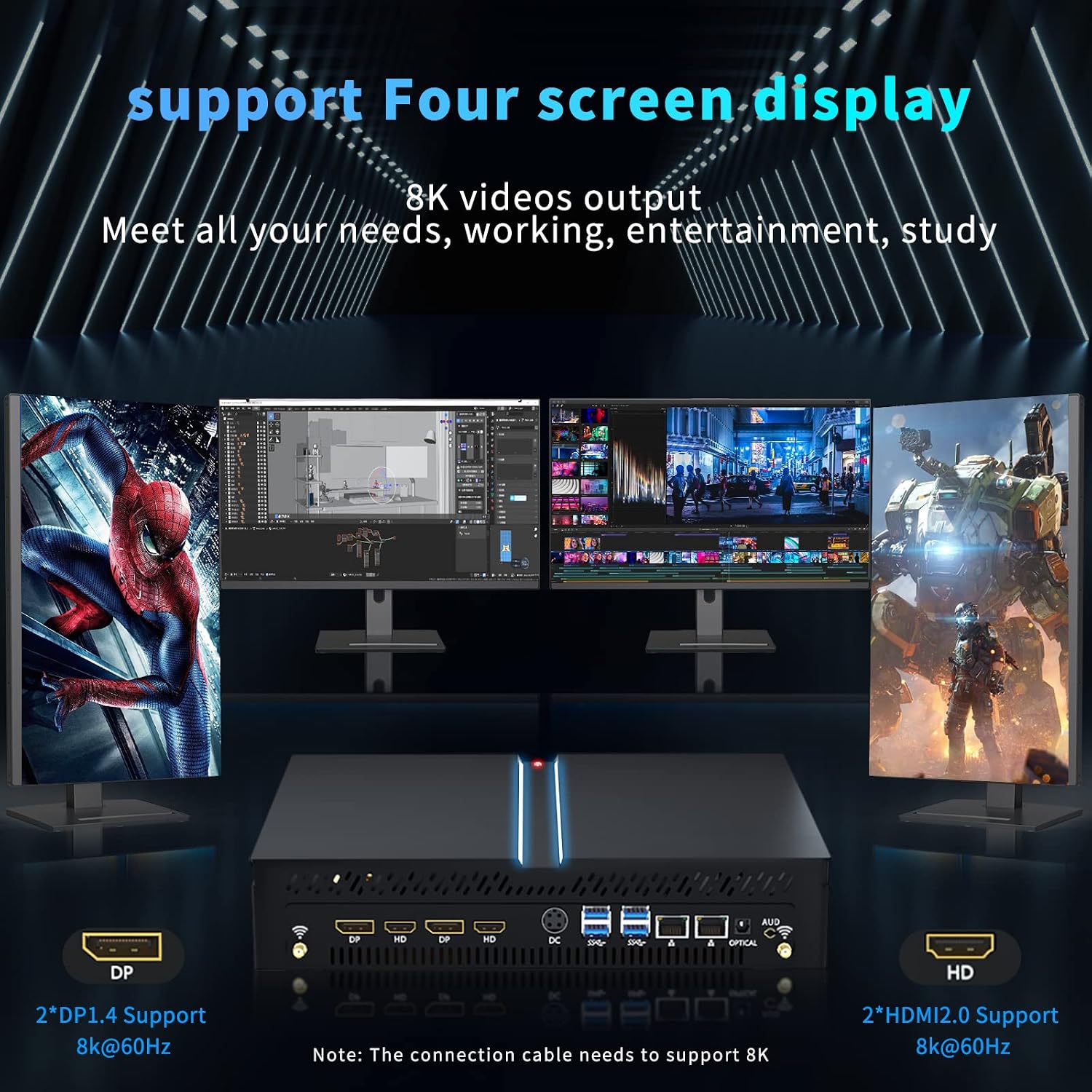Mini Gaming PC, Small Desktop Computer Core i7-12700F 2.1-4.9GHz, Win-11 Pro, 32G DDR5| 1T M.2 PCIE4.0 SSD, GeForce RTX3060 12G, Dual LAN, Four Display, 8K Outputs, WiFi6E/BT5.3, Optical