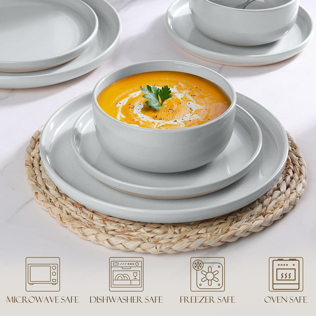 LIANYU Ceramic Dinnerware Dish Sets, Plates and Bowls Sets for 8, 24 PCS Dishware with Dinner Salad Plate and Cereal Bowls, Oven & Dishwasher Safe, Scratch Resistant, Glacier Gray