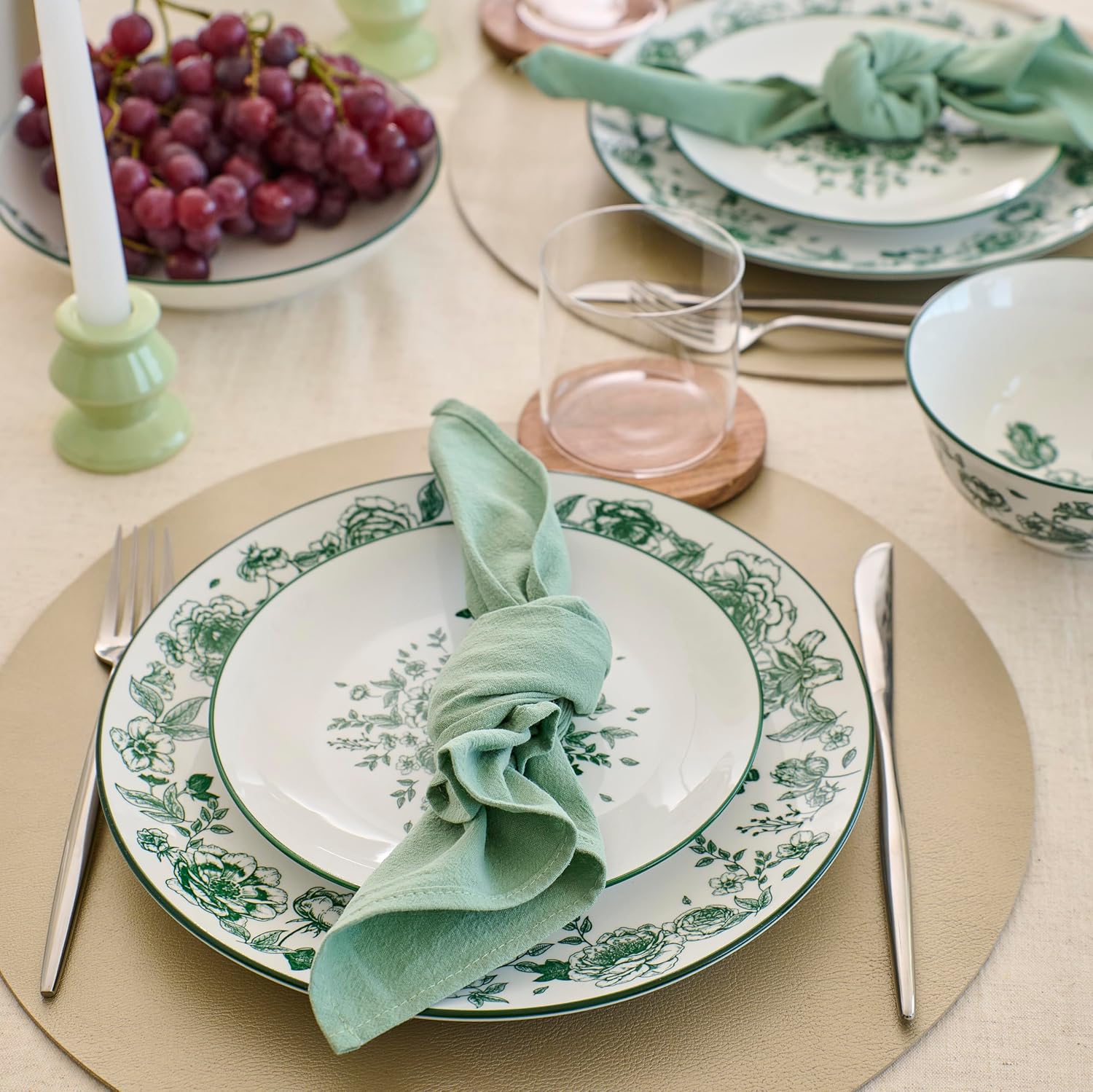 Stone Lain Esme 24-Piece Dinnerware Set Porcelain, Plates and Bowls Set, Dish Set for 8, Microwave and Dishwasher Safe, Green