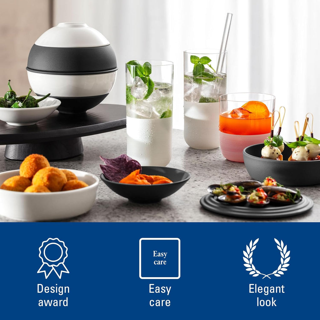 Villeroy & Boch Iconic Collection La petite Boule, Premium Porcelain, Made in Germany, Appetizer Set for 2, 5.5 x 5.5 in, Black & White