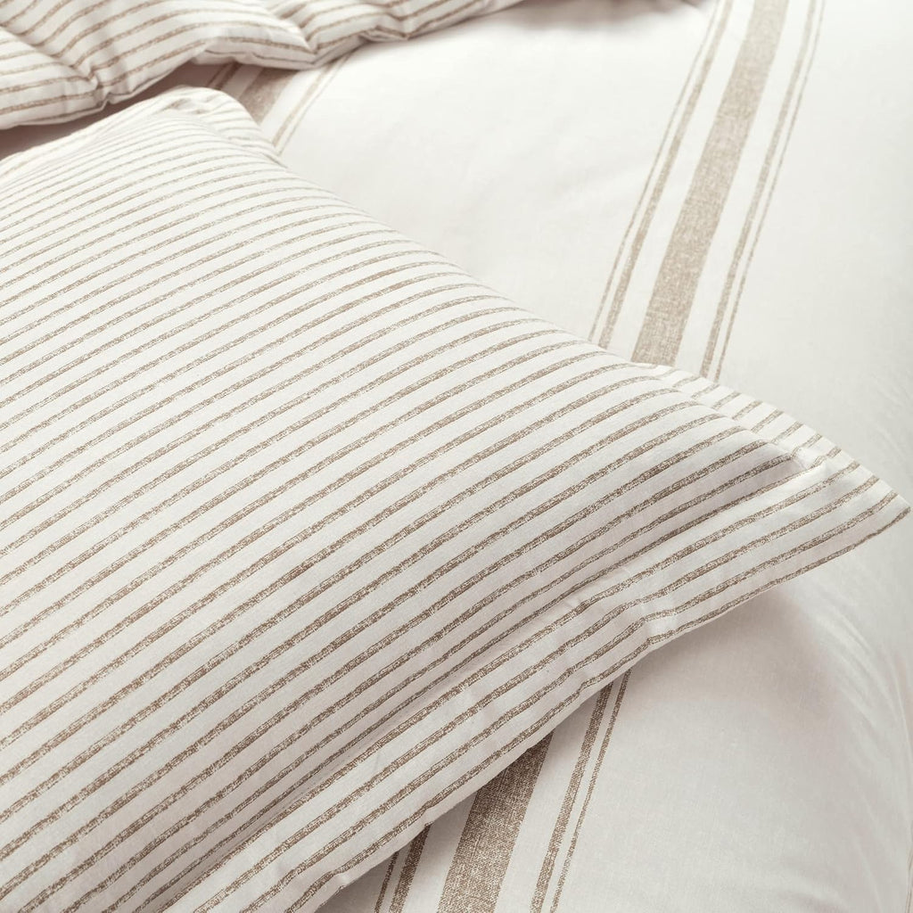 Lush Decor Farmhouse Stripe Reversible Cotton Duvet Cover King Size 3 Piece Set Neutral - Farmhouse Bedding Set King - Striped Duvet Cover