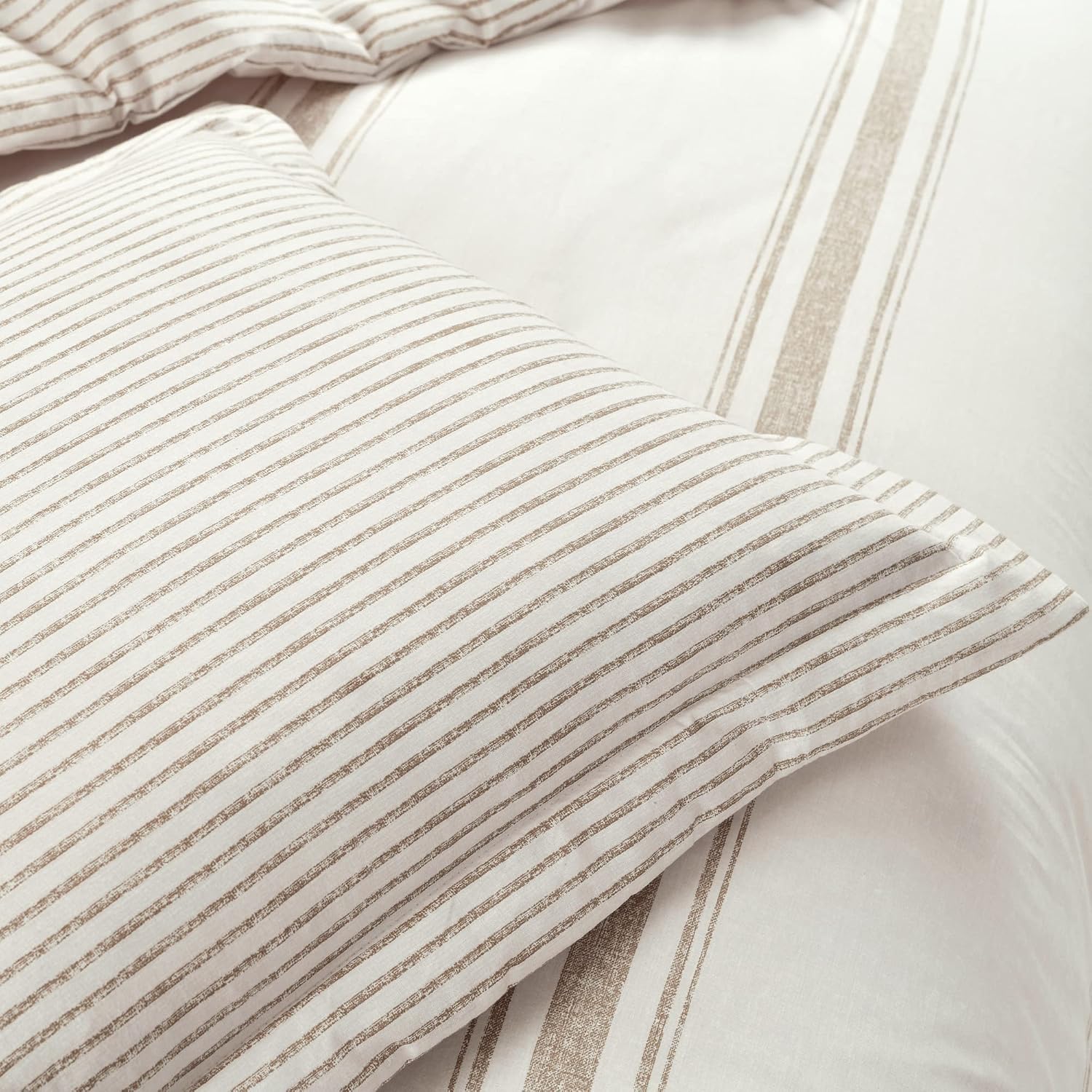 Lush Decor Farmhouse Stripe Reversible Cotton Duvet Cover King Size 3 Piece Set Neutral - Farmhouse Bedding Set King - Striped Duvet Cover