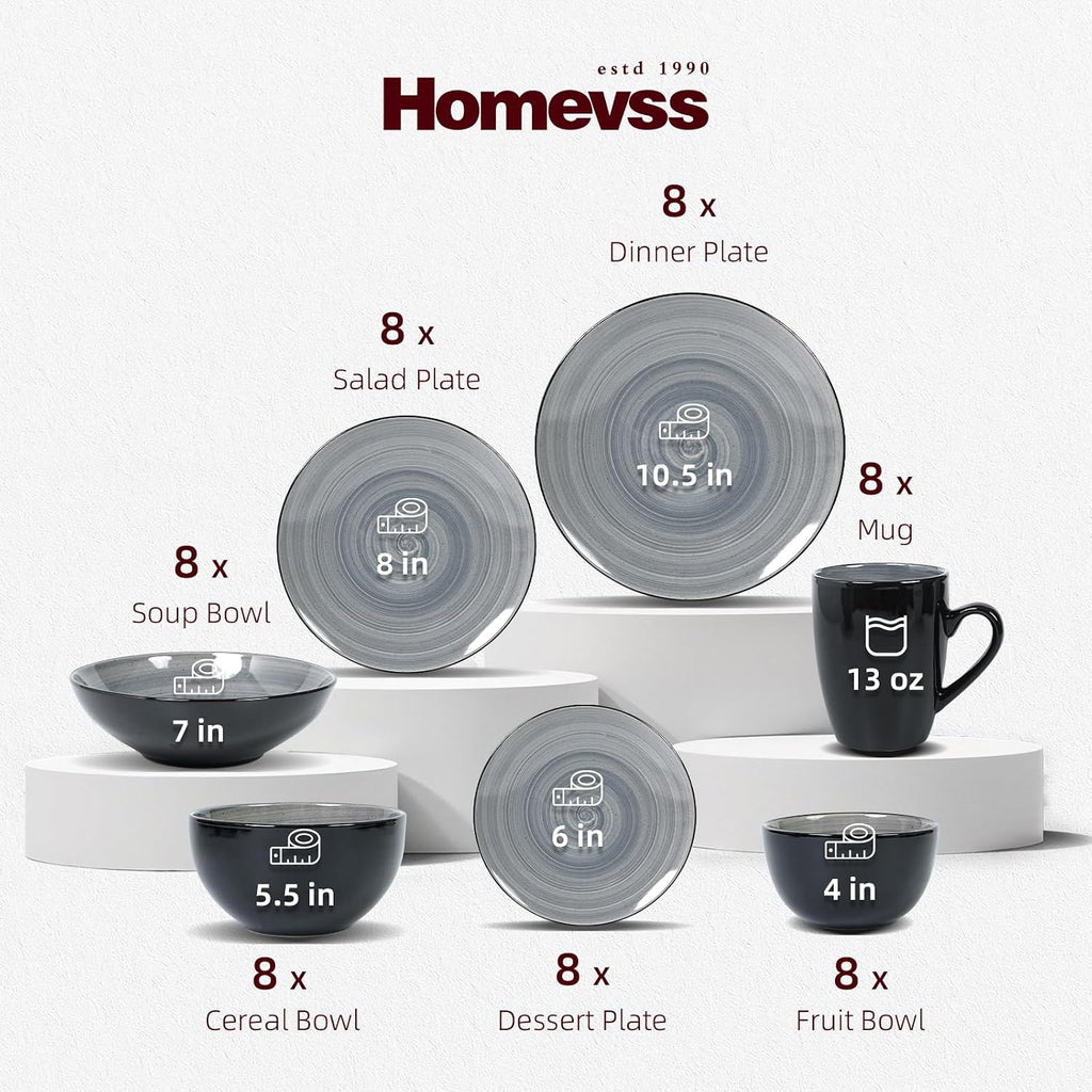 Stoneware Sonoma 56pc Dinnerware Set, Black + Speckled Spin Wash Grey