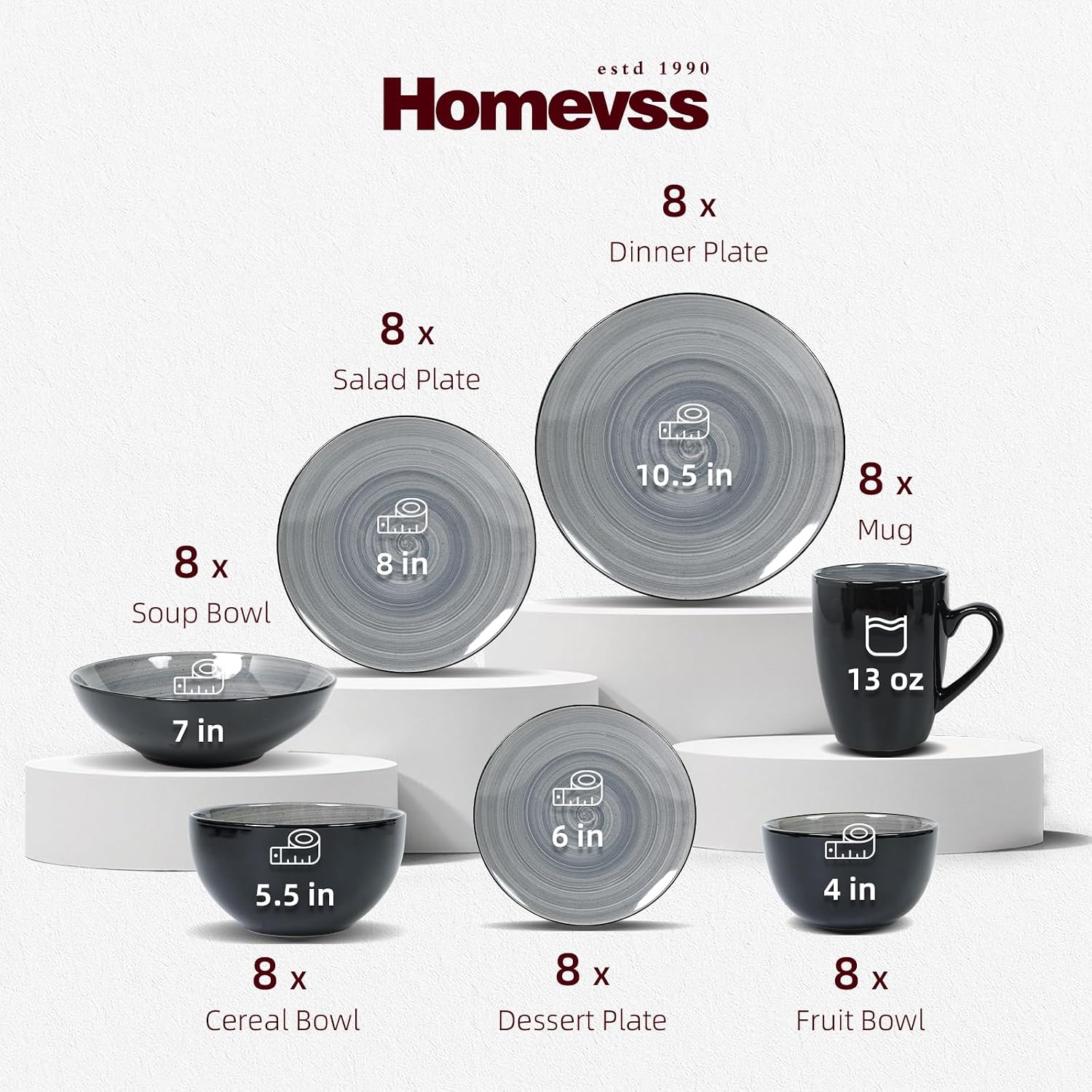 Stoneware Sonoma 56pc Dinnerware Set, Black + Speckled Spin Wash Grey
