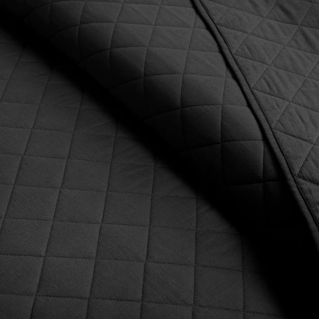 Lush Decor Ava Diamond Cotton Quilt King Size 3 Piece Set Black - Black Bedding Set King Quilt - Modern Minimalist Decor - Fall Quilts