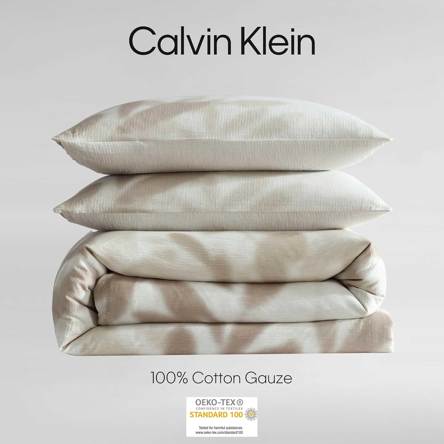 Calvin Klein - Queen Duvet Cover Set, Soft Cotton Bedding with Matching Shams, Floral Bed Essentials, Oeko-Tex Certified (Shadow Branches Beige, Queen)