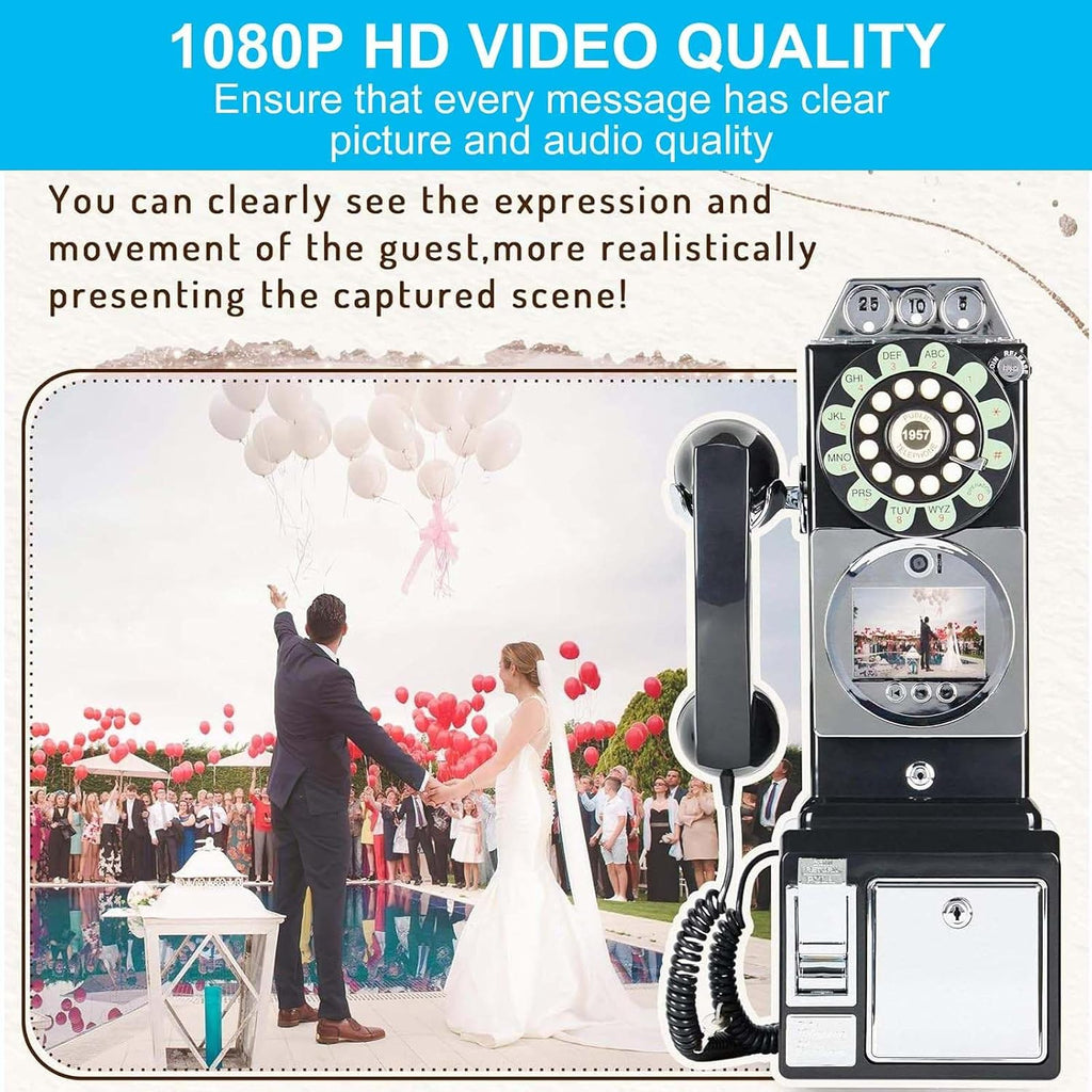 Video Audio Guest Book Wedding Phone,1080P Hd Video Audio Phone Guestbook,for Wedding/Celebration/Graduations/Baby Shower Black