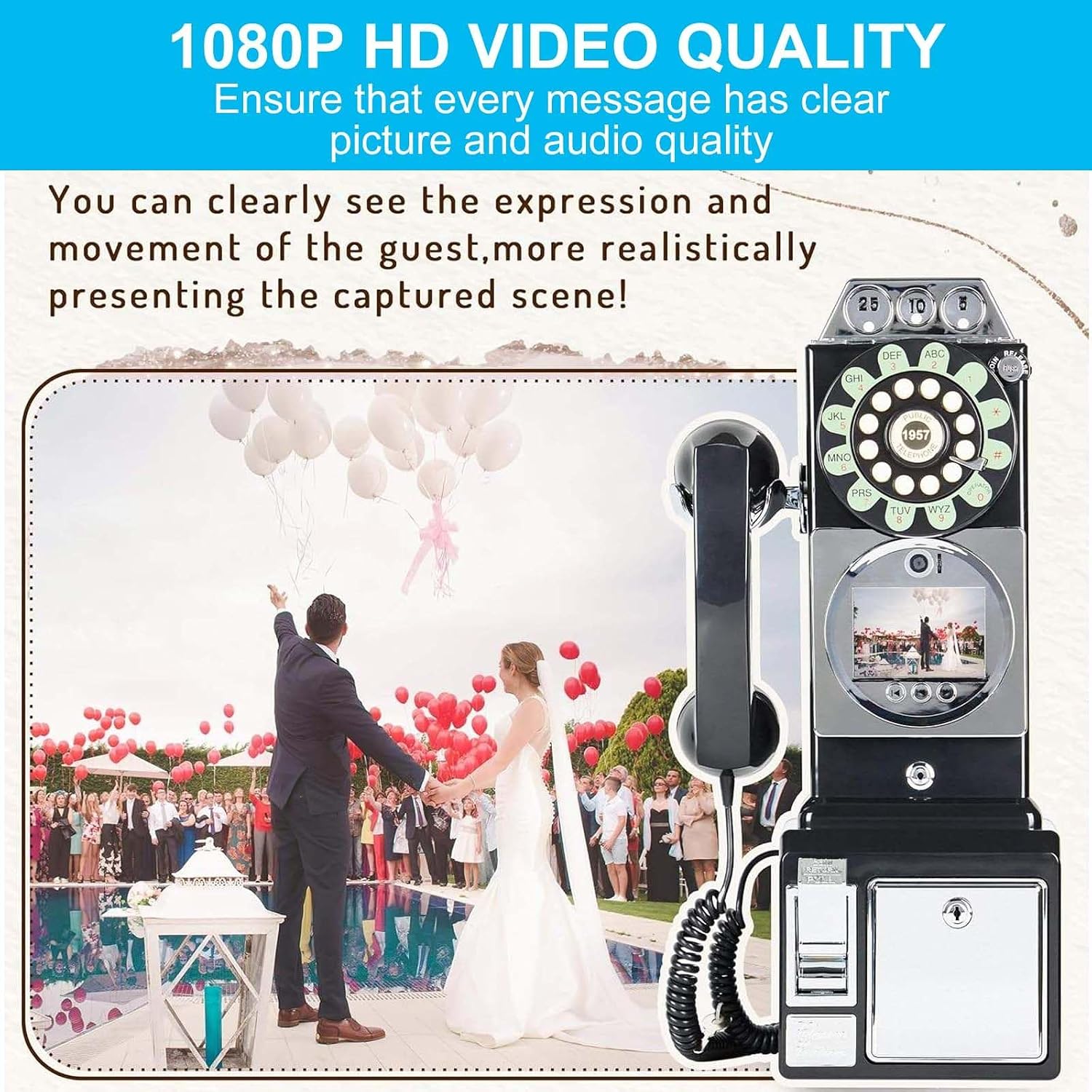 Video Audio Guest Book Wedding Phone,1080P Hd Video Audio Phone Guestbook,for Wedding/Celebration/Graduations/Baby Shower White