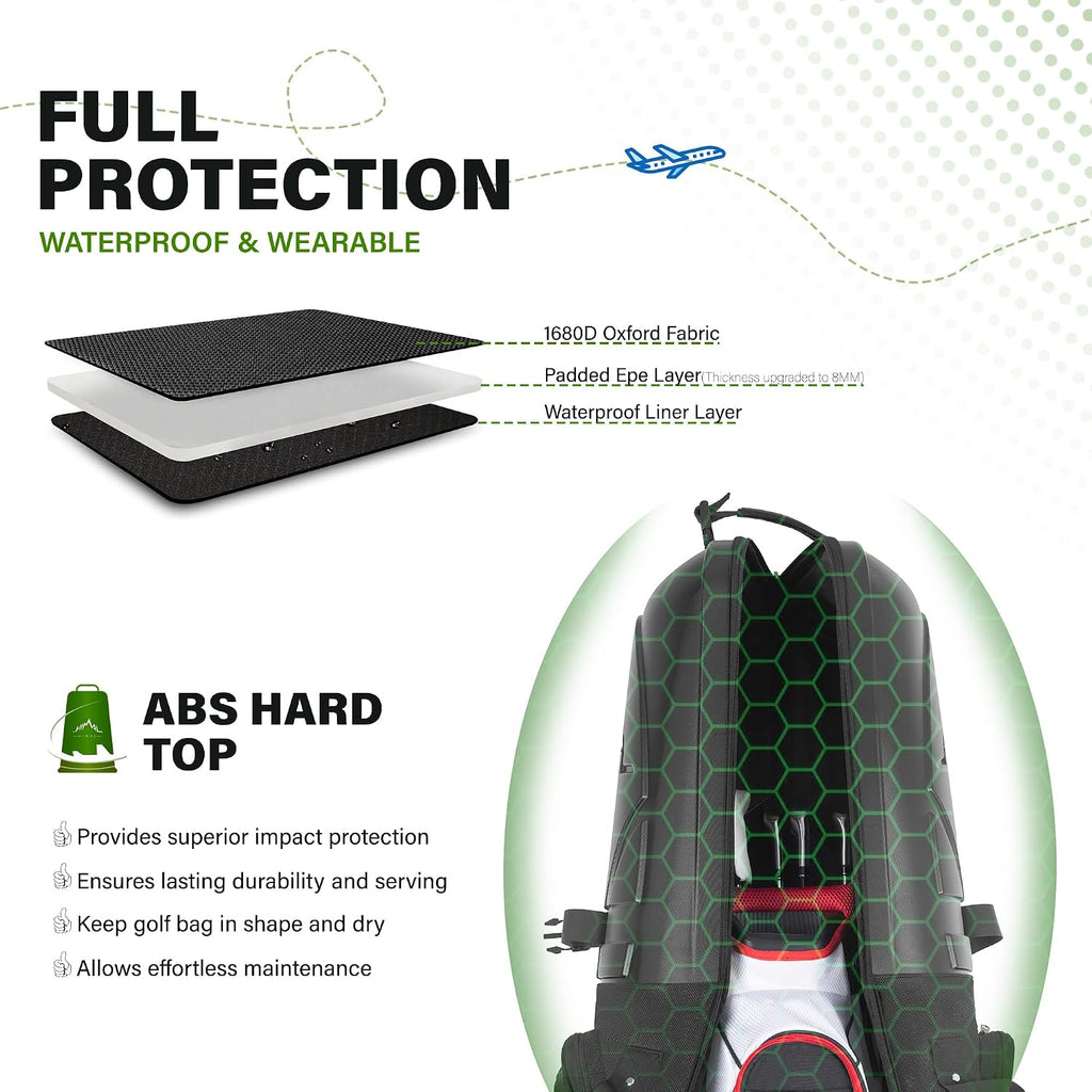 uniHimal Golf Travel Bag with Hard Case Top, 1680D Heavy Duty Oxford Golf Club Travel Bags for Airlines with Wheels Easy to Maneuver