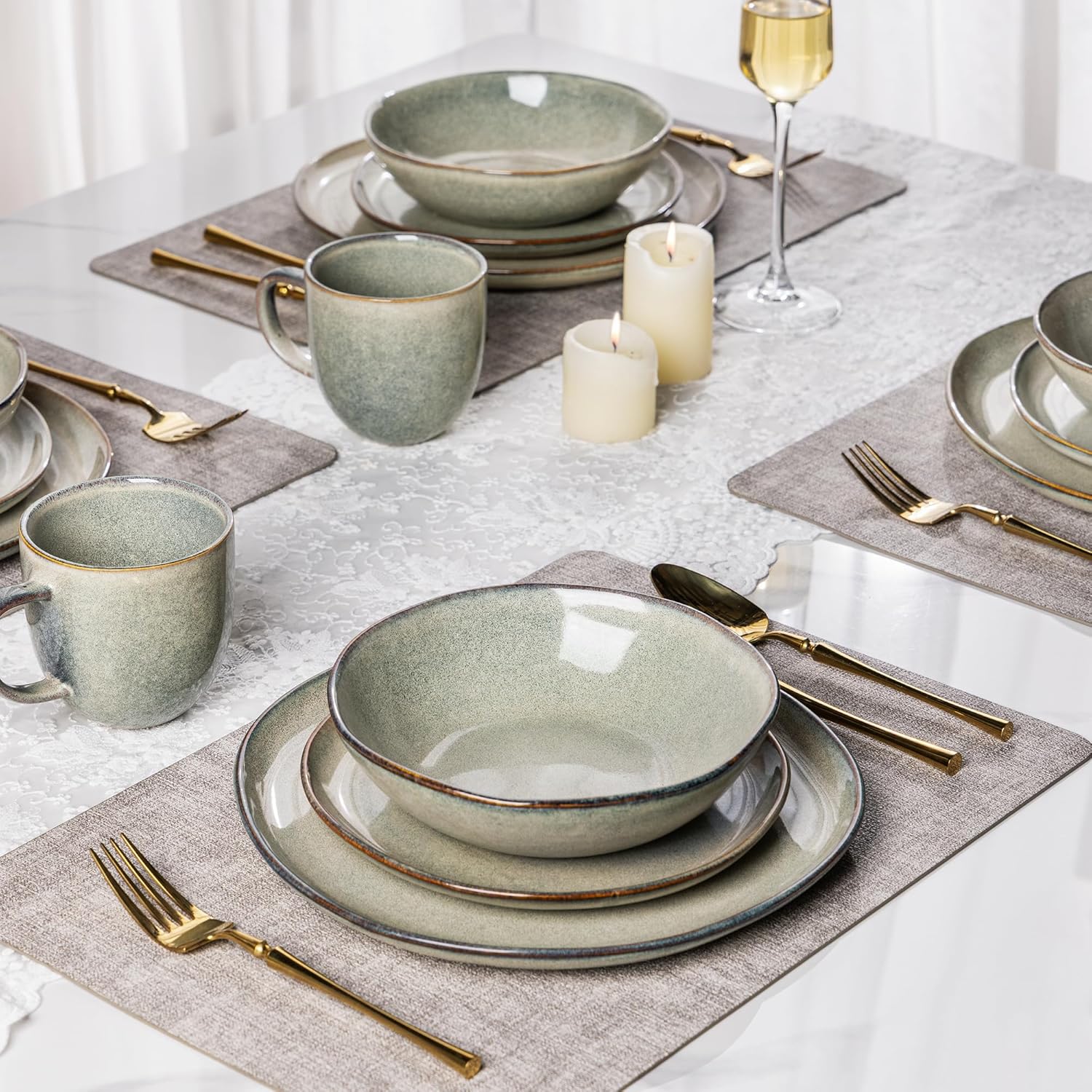 AmorArc Ceramic Dinnerware Sets,Handmade Reactive Glaze Stoneware Plates and Bowls Sets,Highly Scratch Resistant | Dishwasher & Microwave Safe Dishes Set,Service for 12 (36pc)